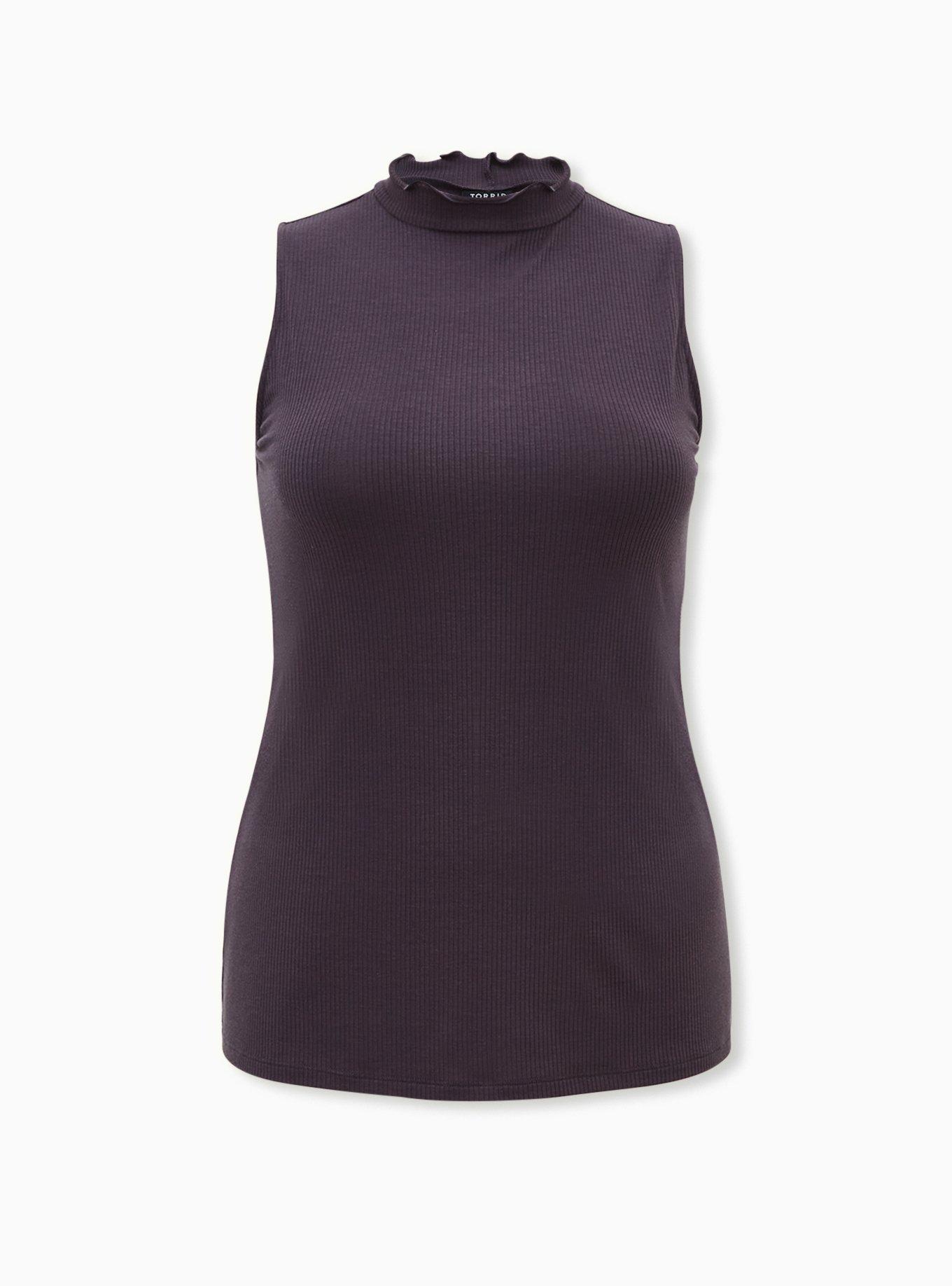 Plus Size Ribbed Mock Neck Tank, HEATHER GREY, hi-res