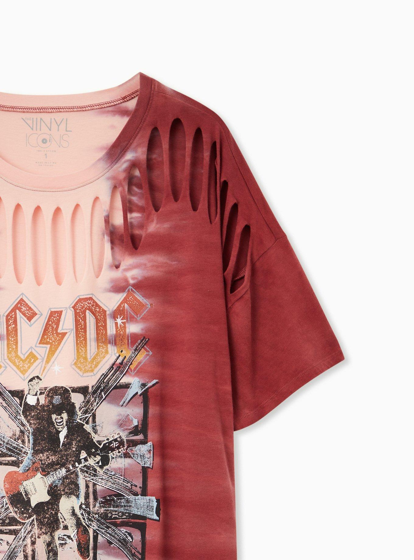 Plus Size AC/DC Slashed Tee - Tie-Dye Red, RED, alternate