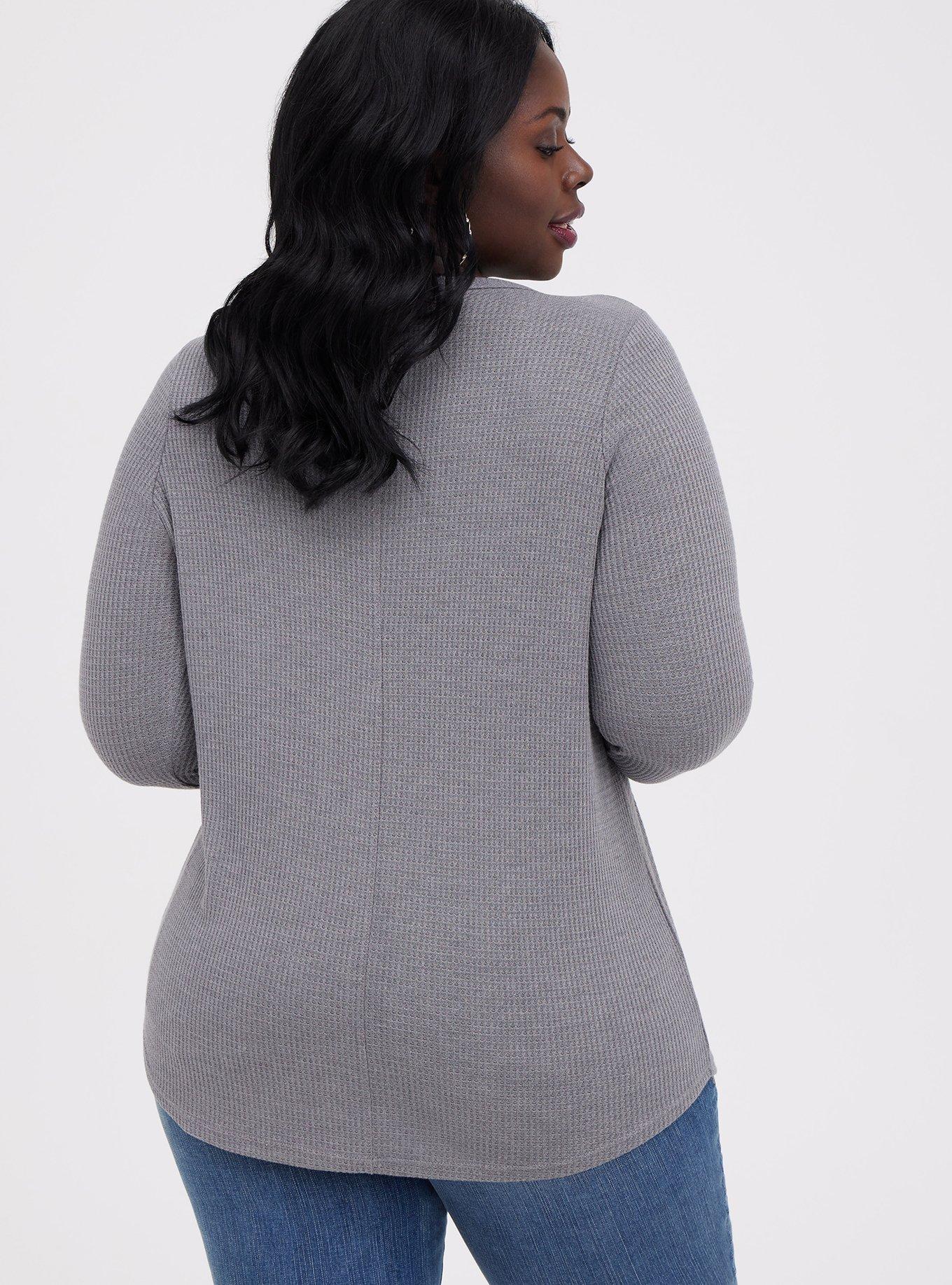 Stevie Nicks Grey Waffle Knit Long Sleeve Tee, MEDIUM HEATHER GREY, alternate