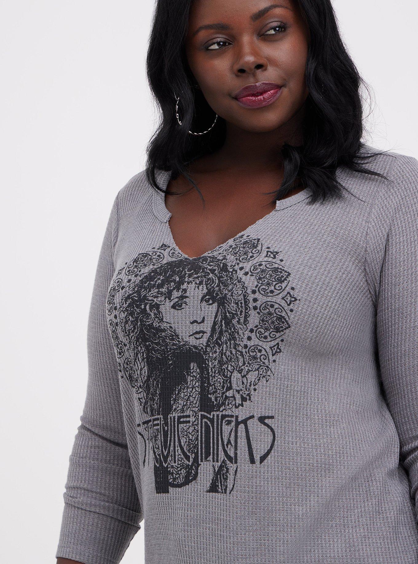 Stevie Nicks Grey Waffle Knit Long Sleeve Tee, MEDIUM HEATHER GREY, alternate