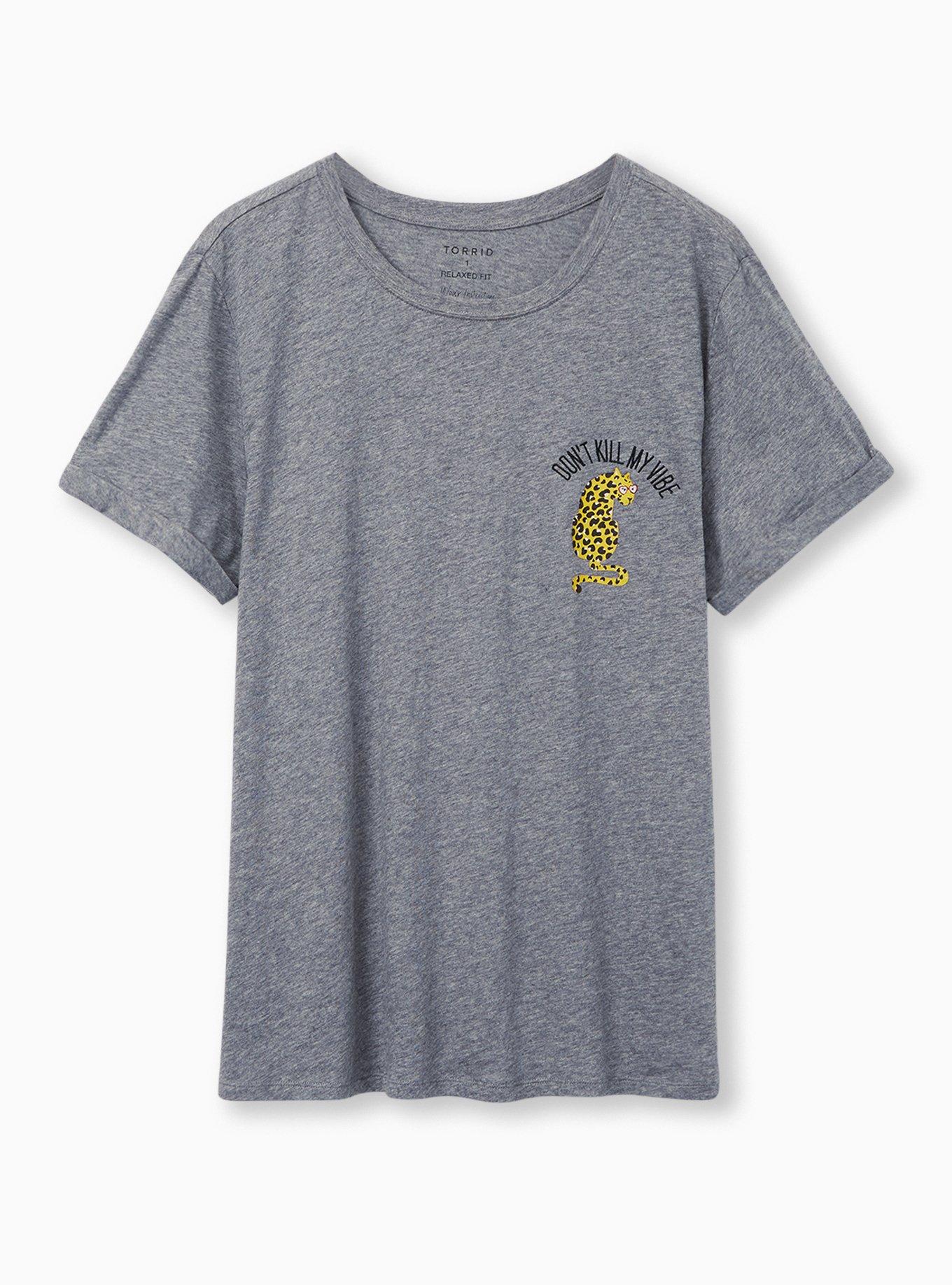 Plus Size Relaxed Tee - Heritage Slub Don't Kill My Vibe Heather Grey, MEDIUM HEATHER GREY, hi-res