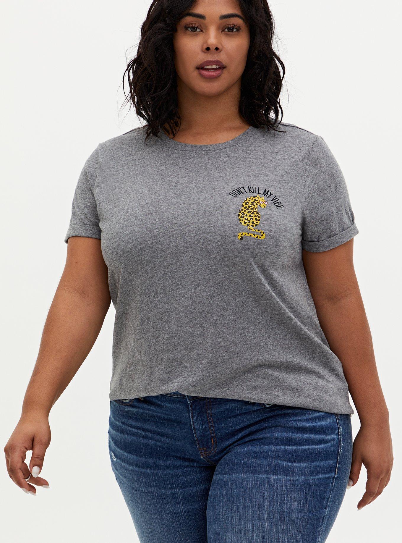 Plus Size Relaxed Tee - Heritage Slub Don't Kill My Vibe Heather Grey, MEDIUM HEATHER GREY, hi-res