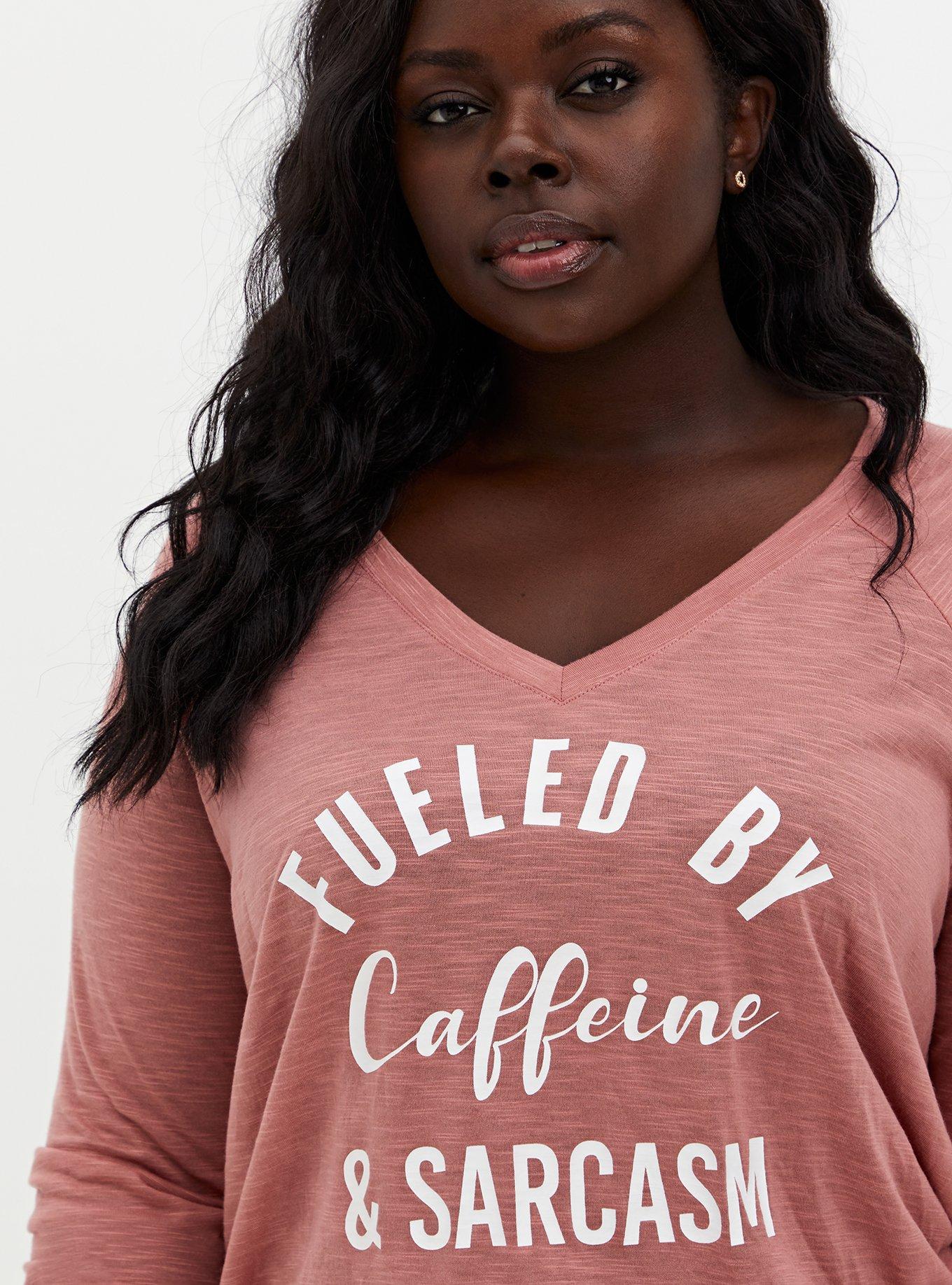 Plus Size Fueled By Caffeine Dusty Coral V-Neck Tee, DESERT SAND, alternate