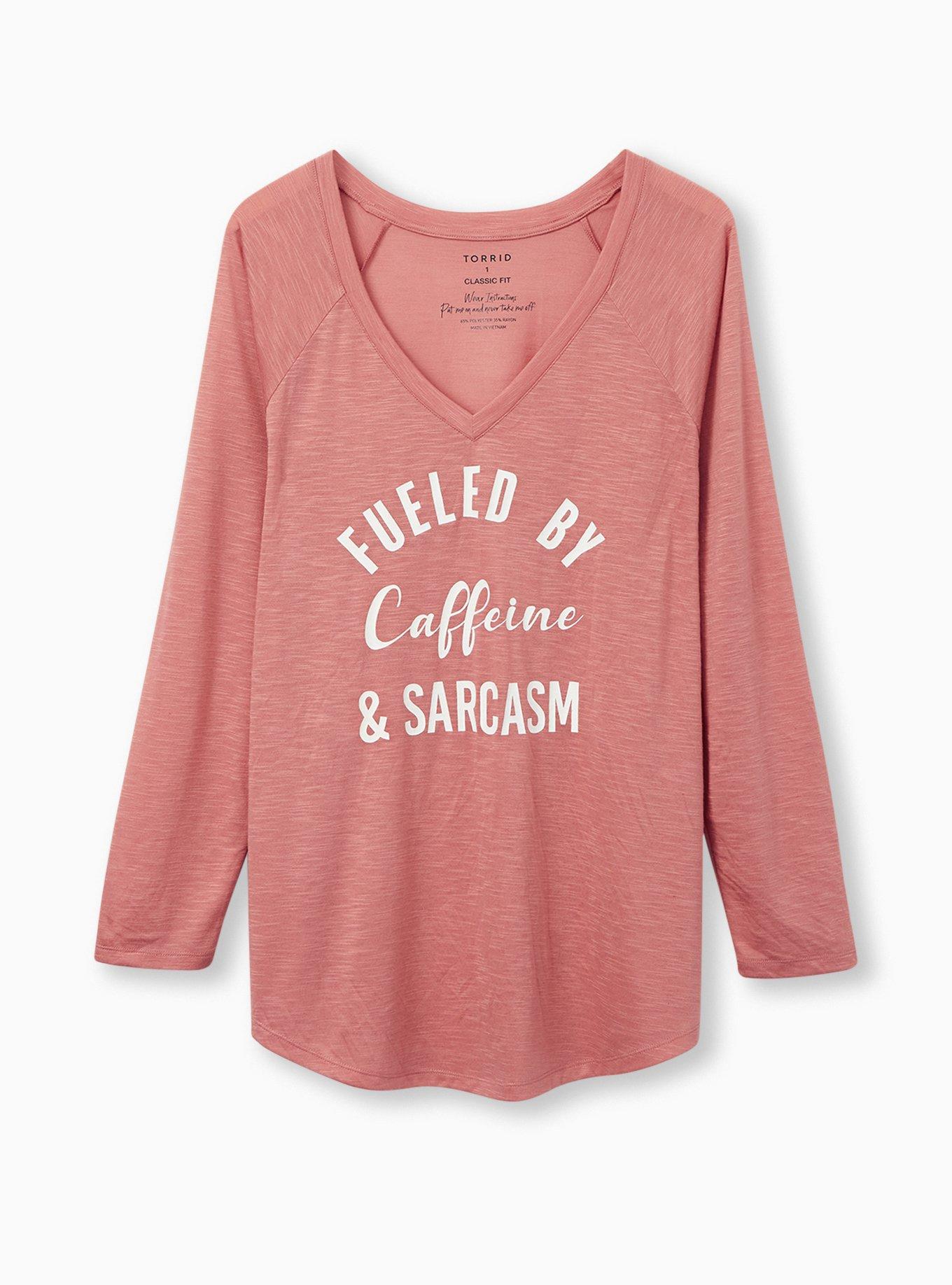 Plus Size Fueled By Caffeine Dusty Coral V-Neck Tee, DESERT SAND, hi-res
