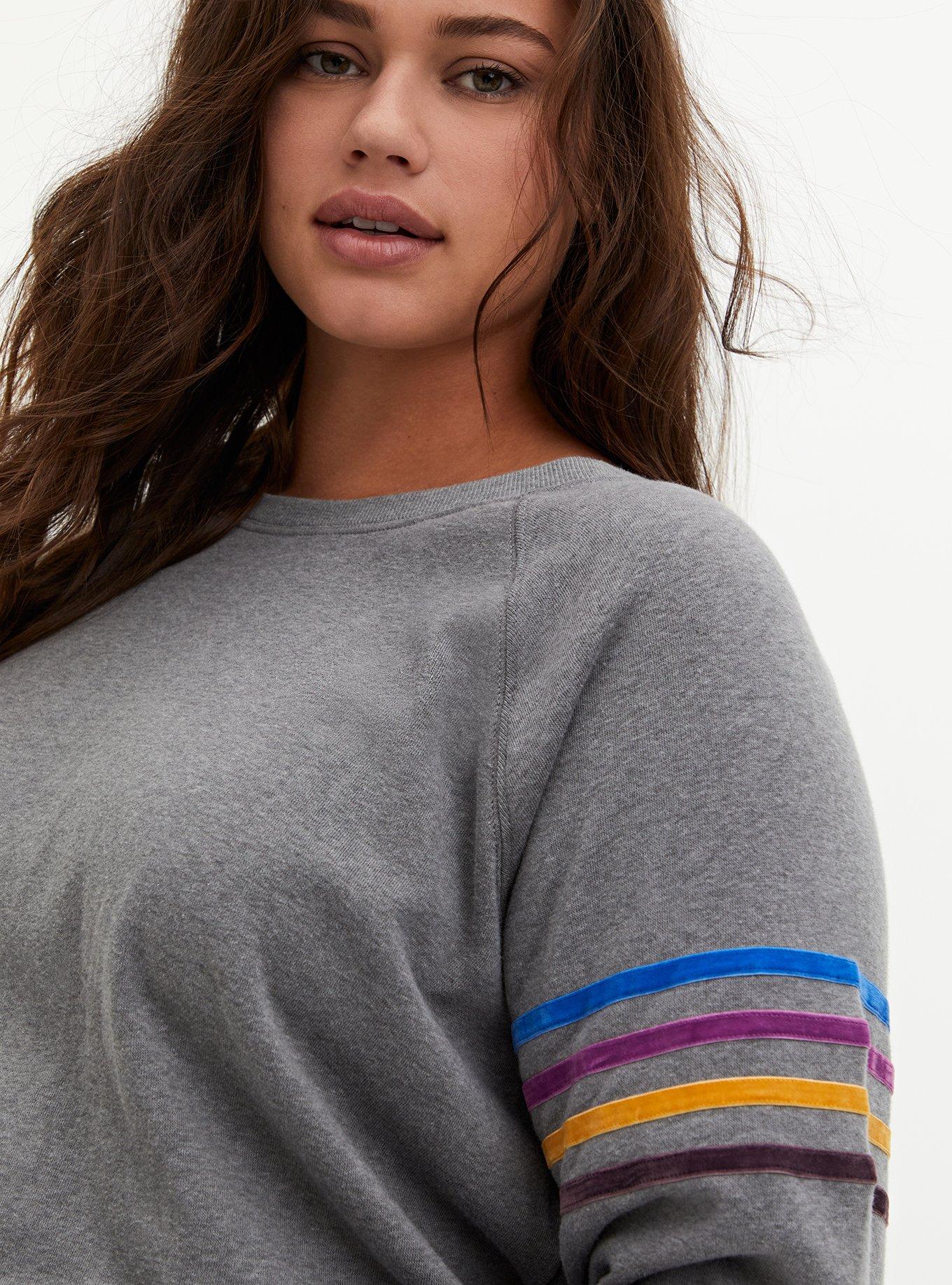 Grey & Multi Stripe Fleece Sweatshirt, HEATHER GREY, alternate