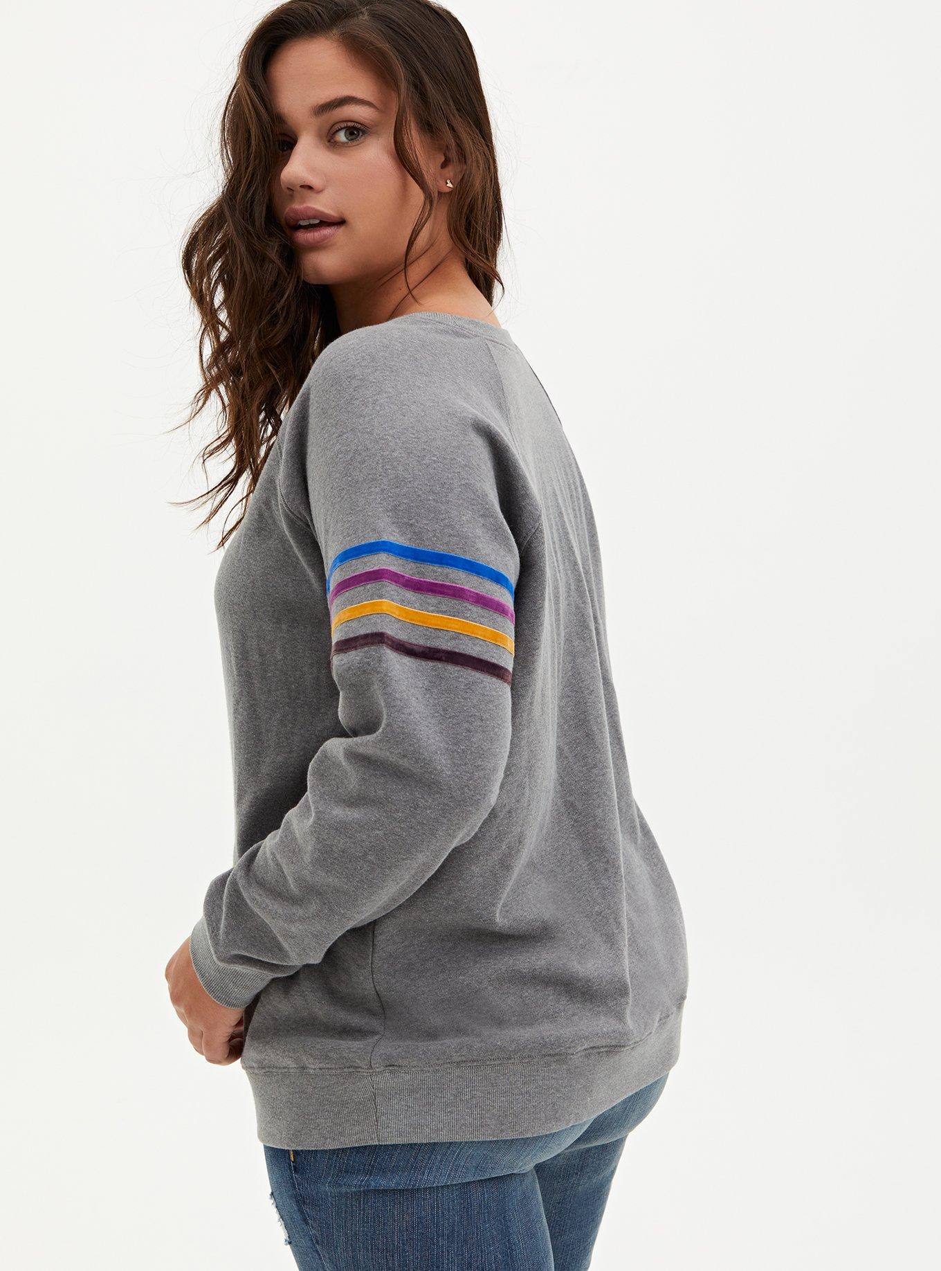 Grey & Multi Stripe Fleece Sweatshirt, HEATHER GREY, alternate