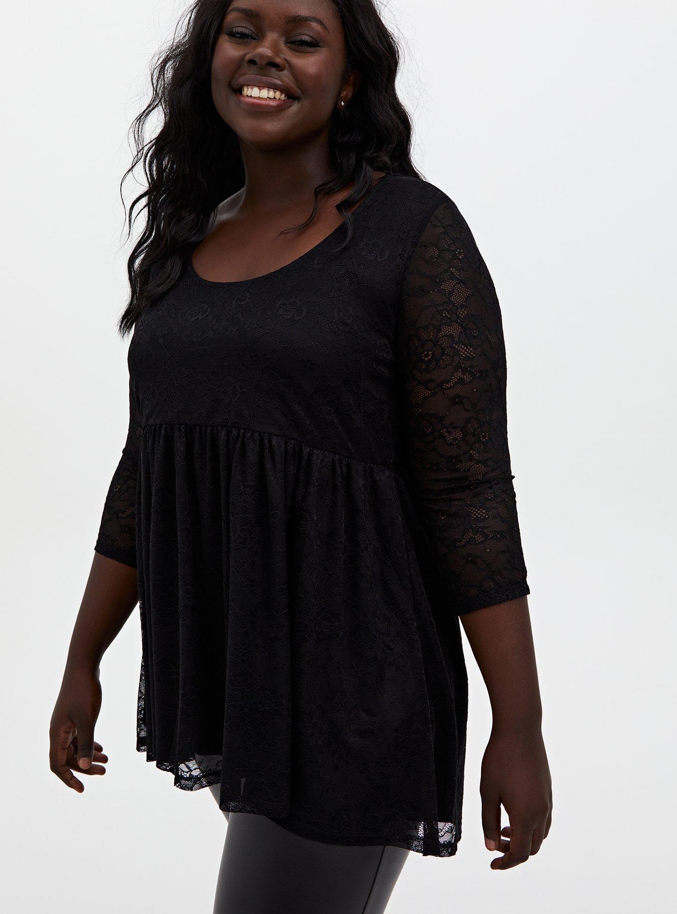 Black lace tunic top sales