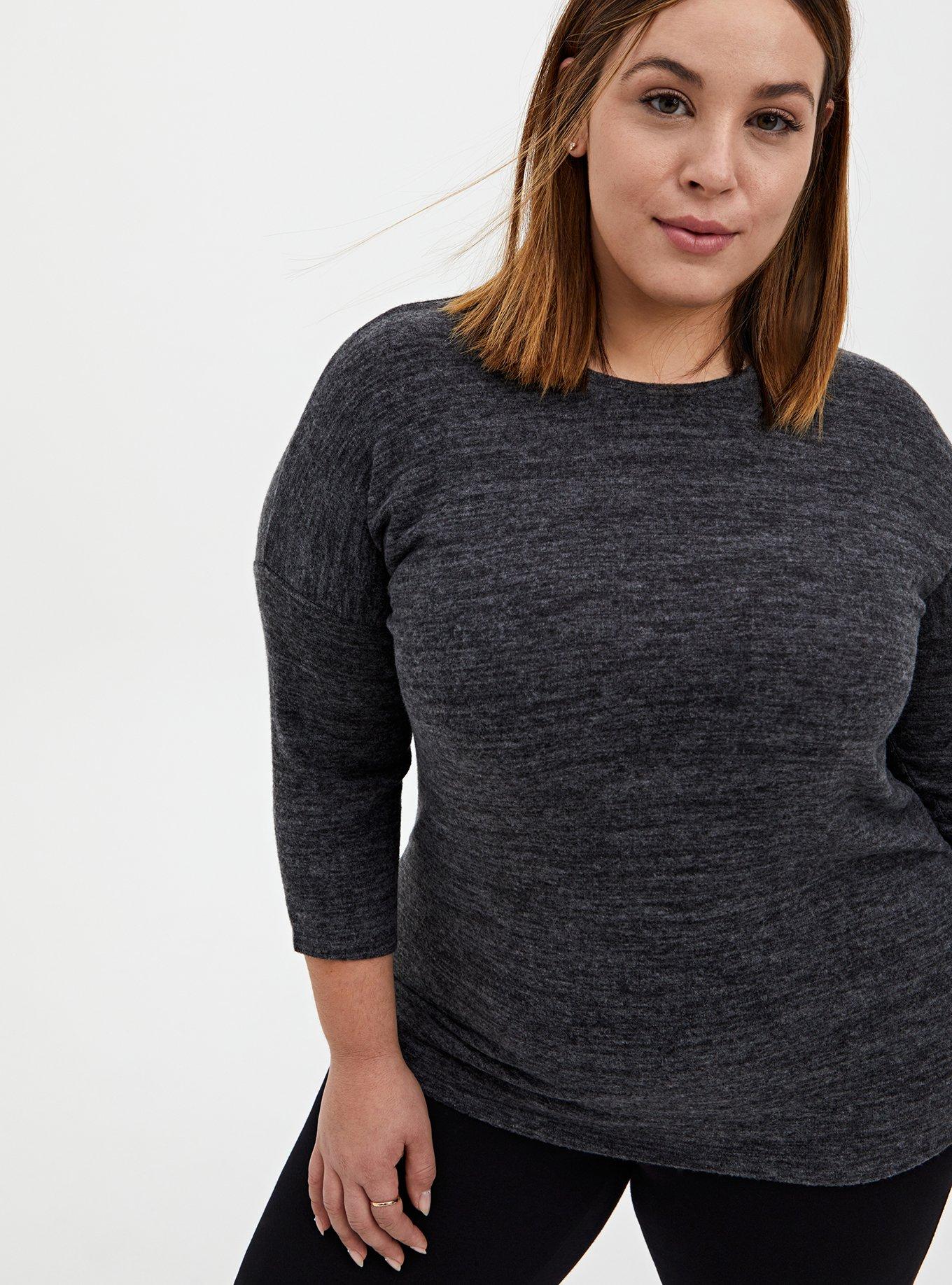 Plus Size - Relaxed Fit Super Soft Plush Crew Neck Dolman Long