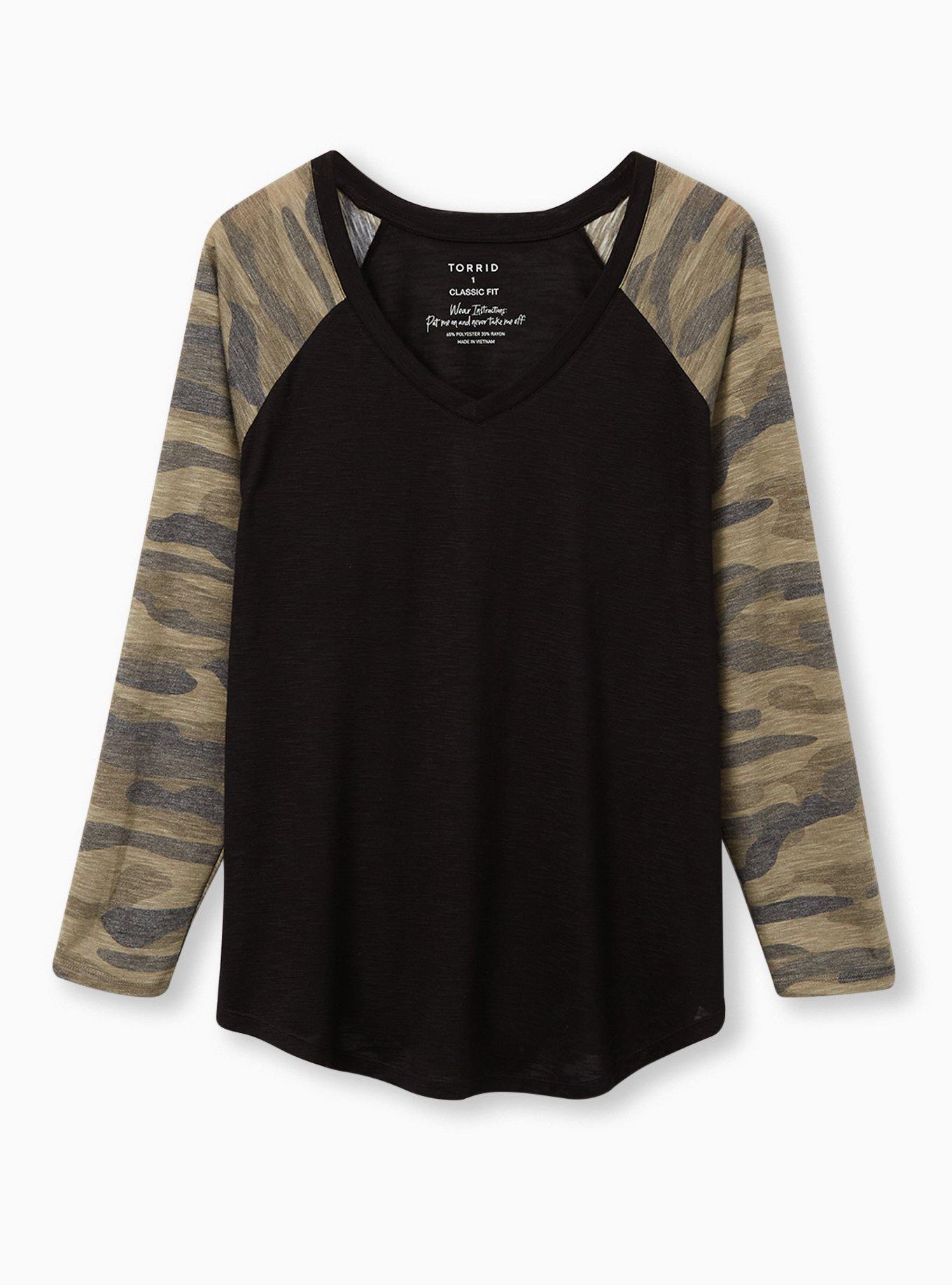 Classic Fit Jersey Blend V-Neck Raglan Long Sleeve Tee, CAMO, hi-res