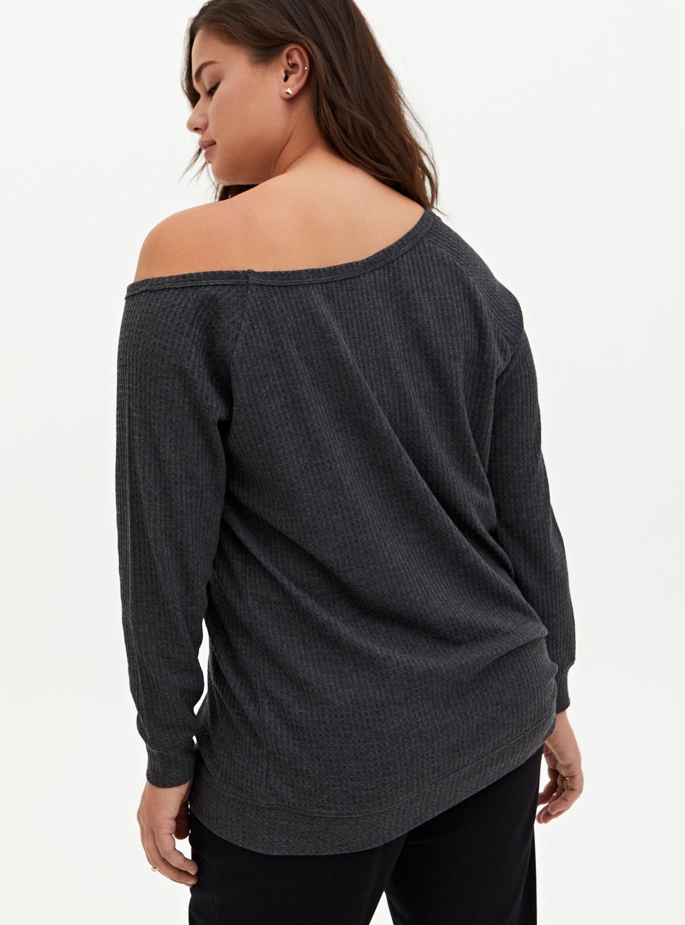 Waffle Off Shoulder Top Greys