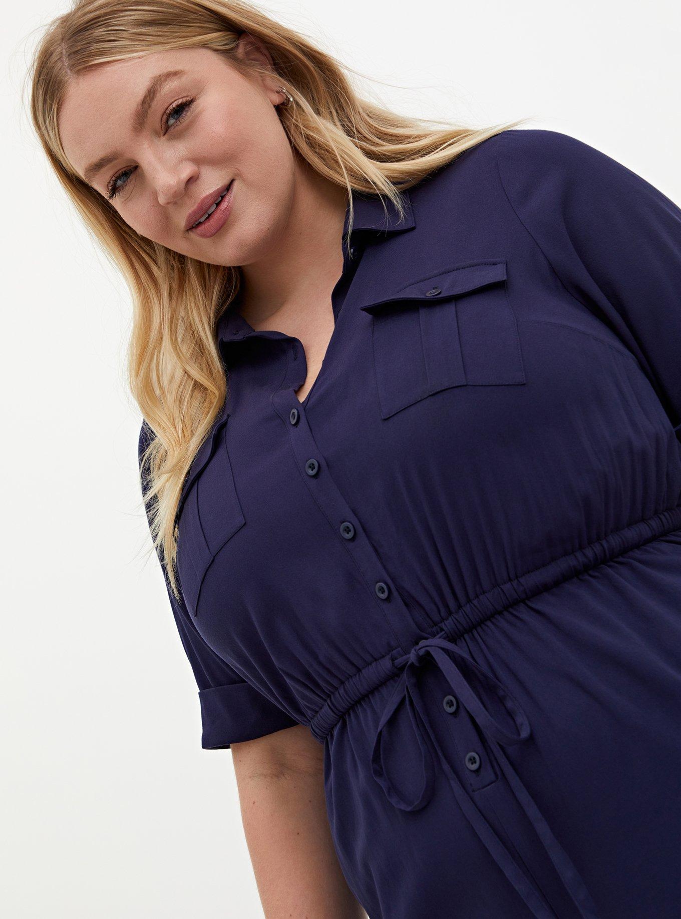 Navy Challis Button Down Drawstring Utility Culotte Jumpsuit, PEACOAT, alternate