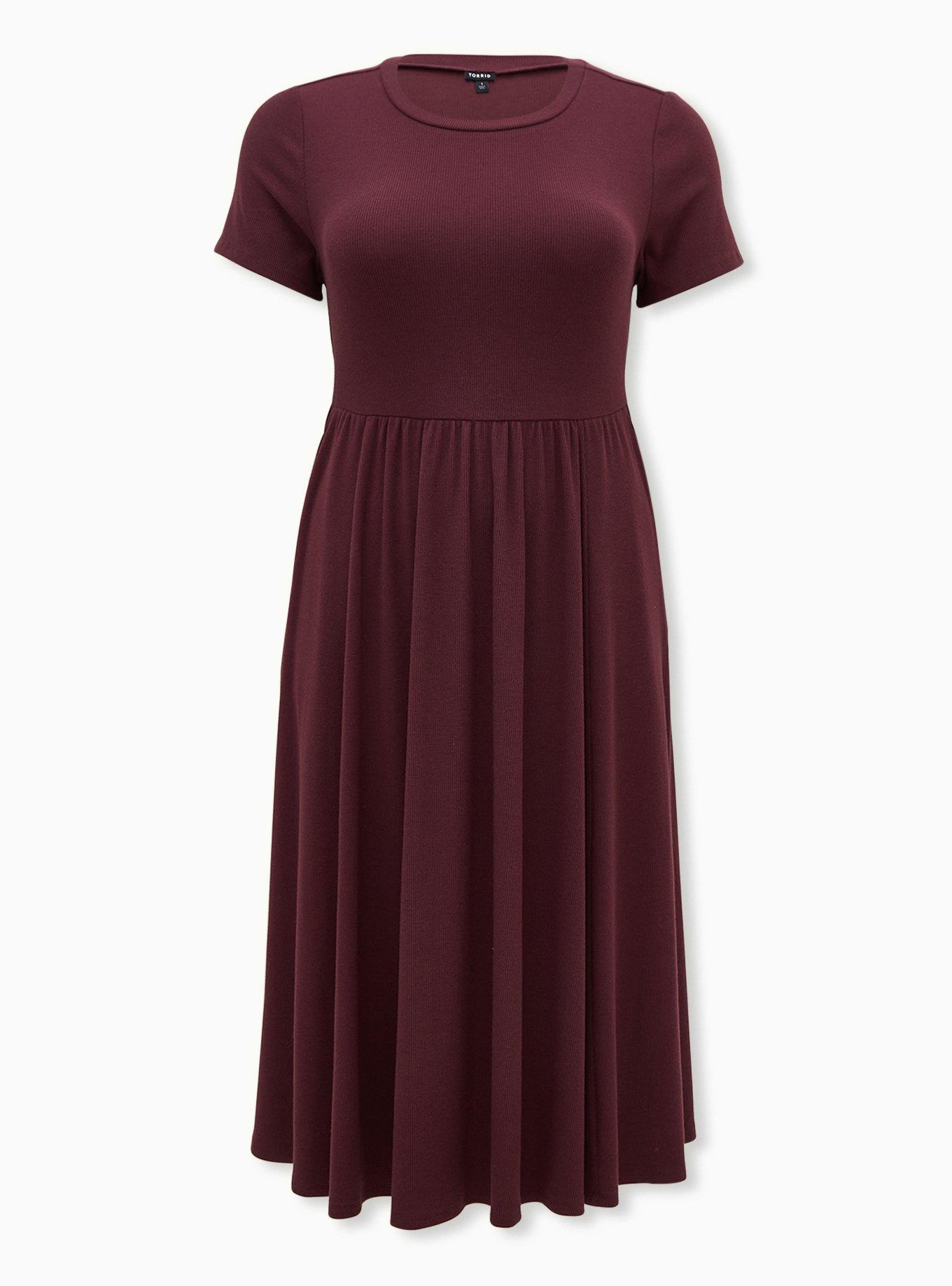 Burgundy Purple Rib Midi Dress, WINETASTING, hi-res