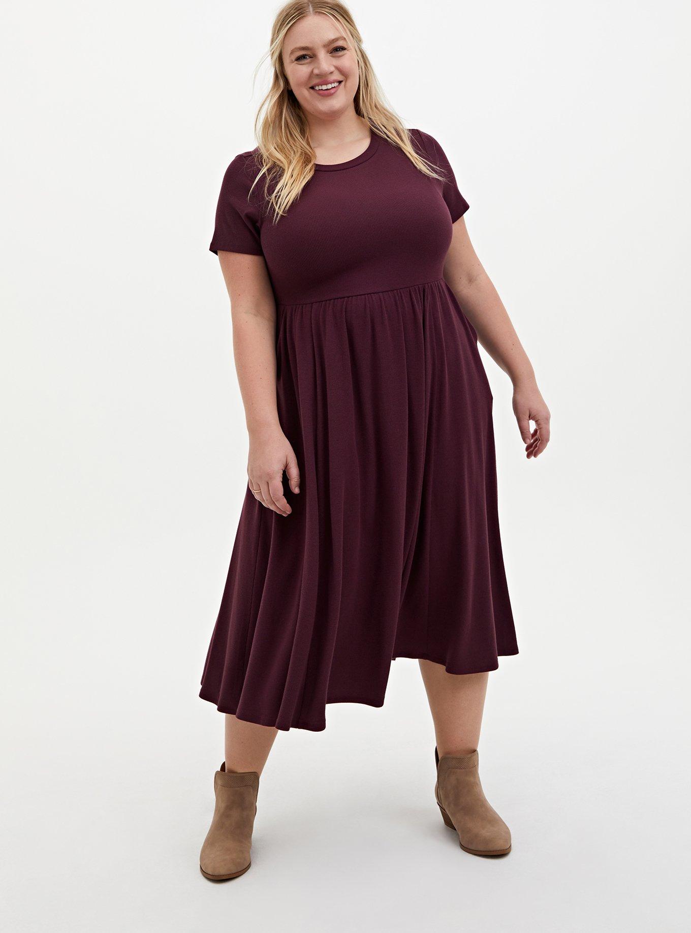 Plus Size - Burgundy Purple Rib Midi Dress - Torrid