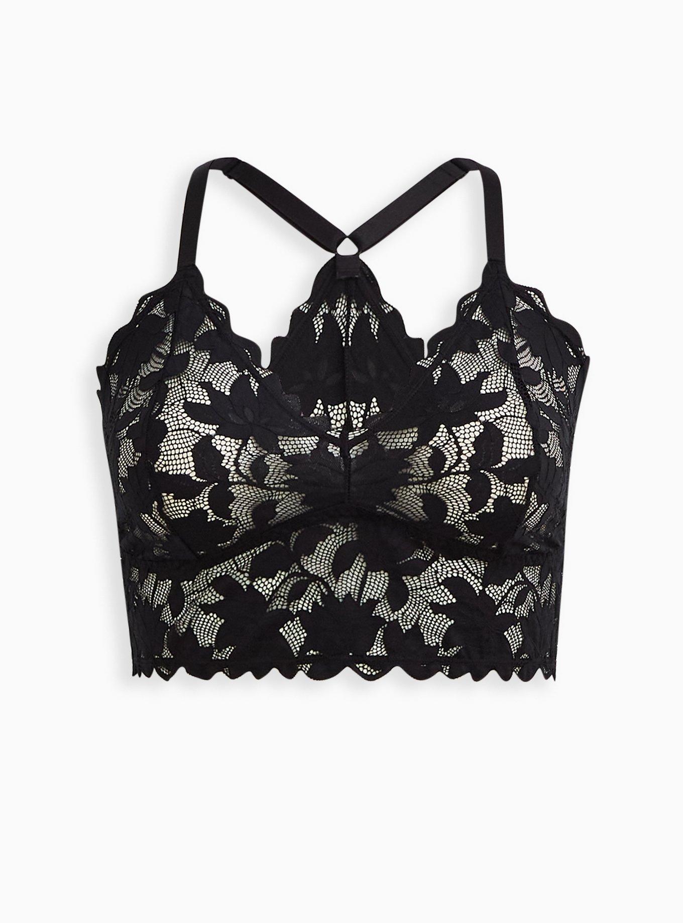 Plus Size Black Lace Unlined Racerback Bralette , , hi-res