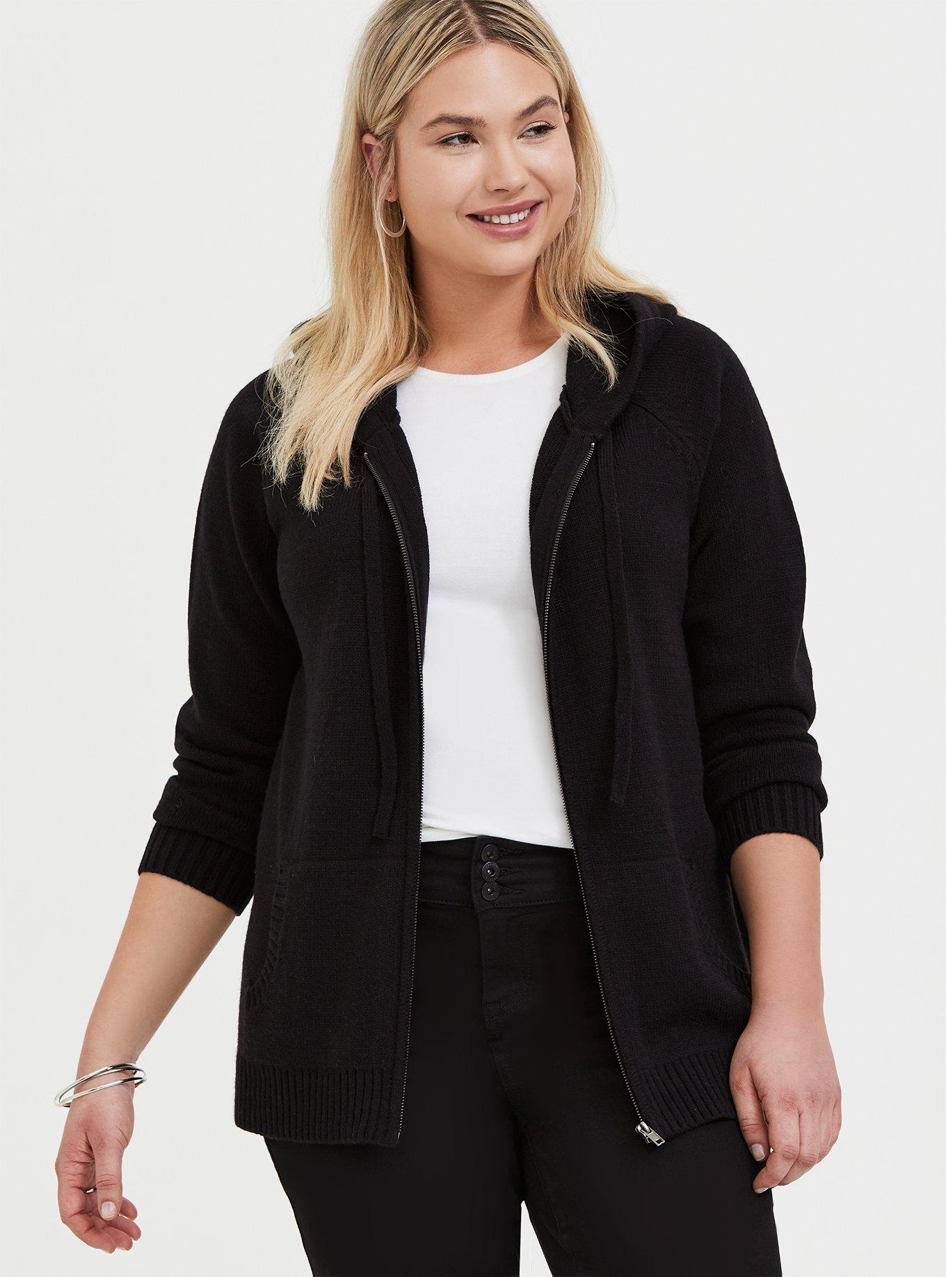 Plus Size Ribbed Cardigan Zip Up Hooded Sweater Torrid