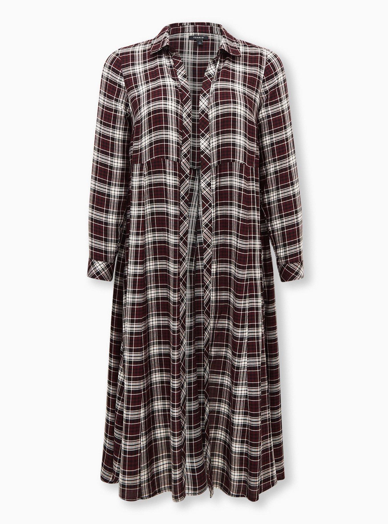 Plus Size - Black Plaid Brushed Challis Duster Shirt Kimono - Torrid