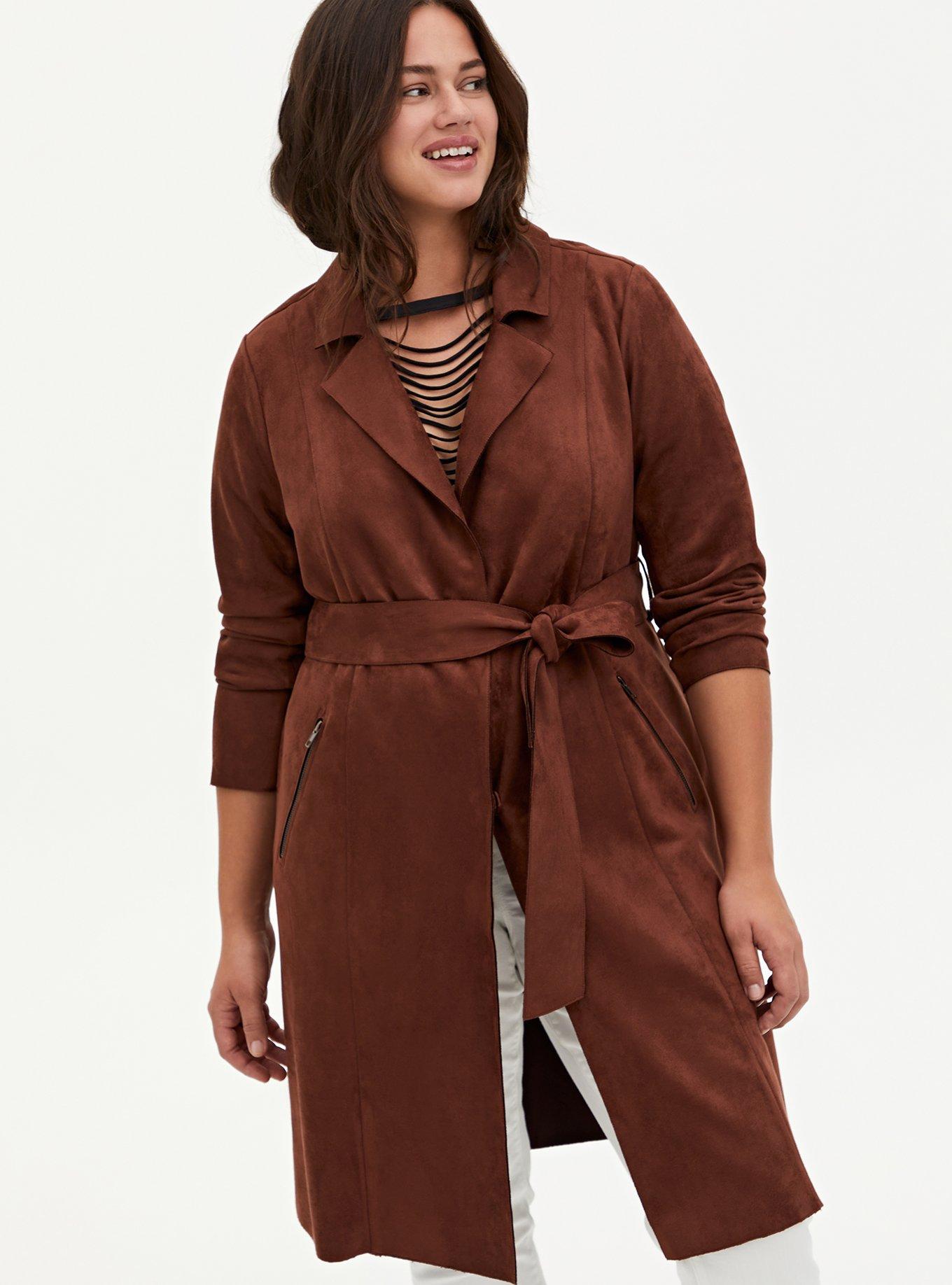 Plus Size Womens Longline Trench Coat Plus Size Chocolate Brown