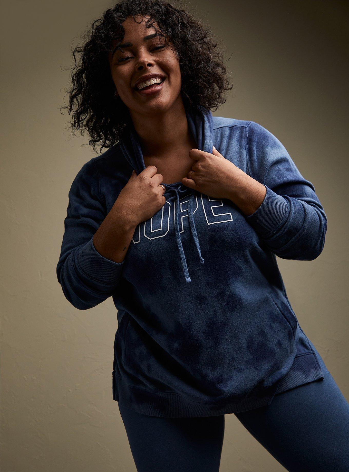 Nope Blue Tie-Dye Fleece Side Zip Tunic Hoodie , INDIGO, alternate
