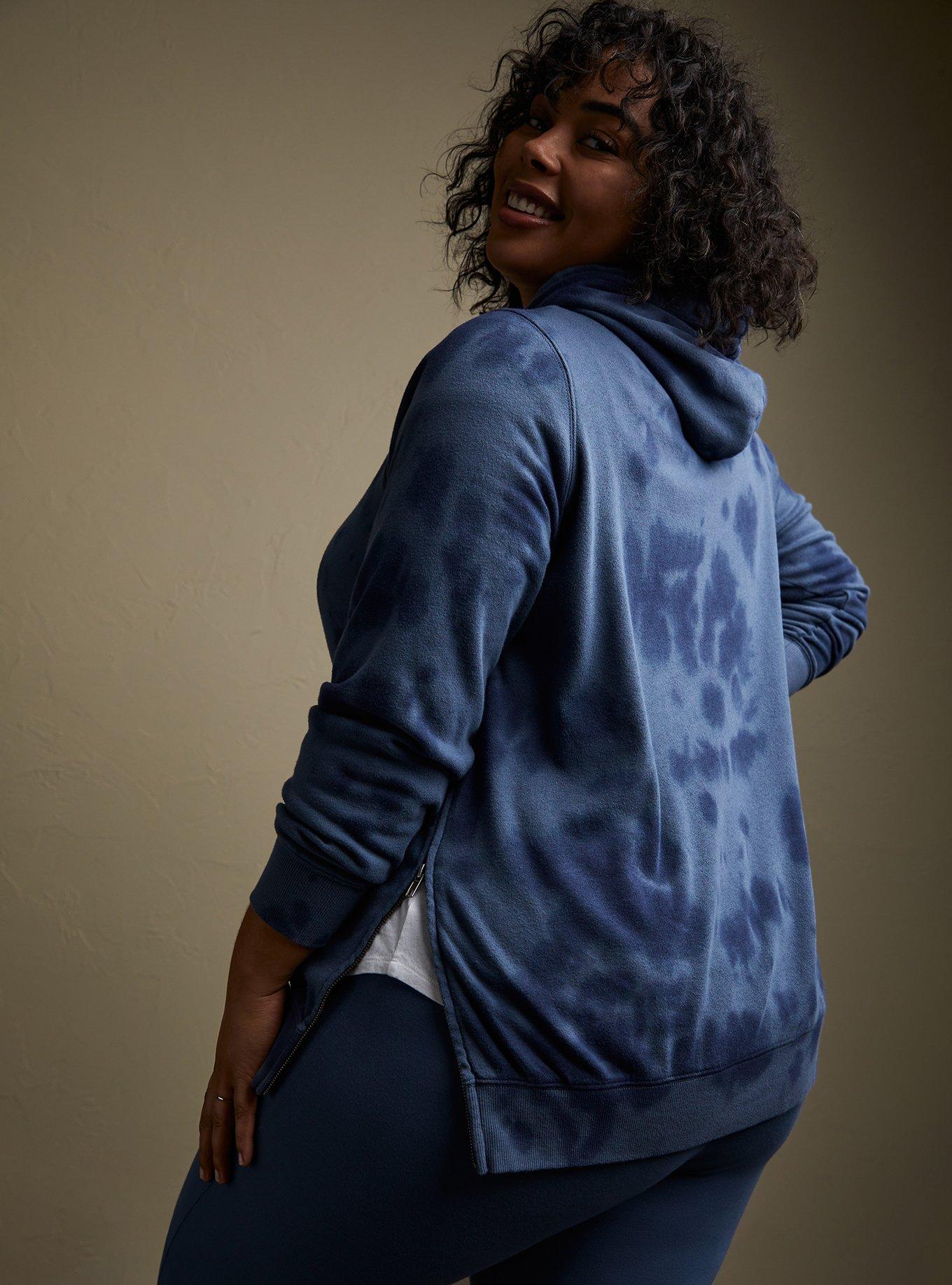 Nope Blue Tie-Dye Fleece Side Zip Tunic Hoodie , INDIGO, alternate