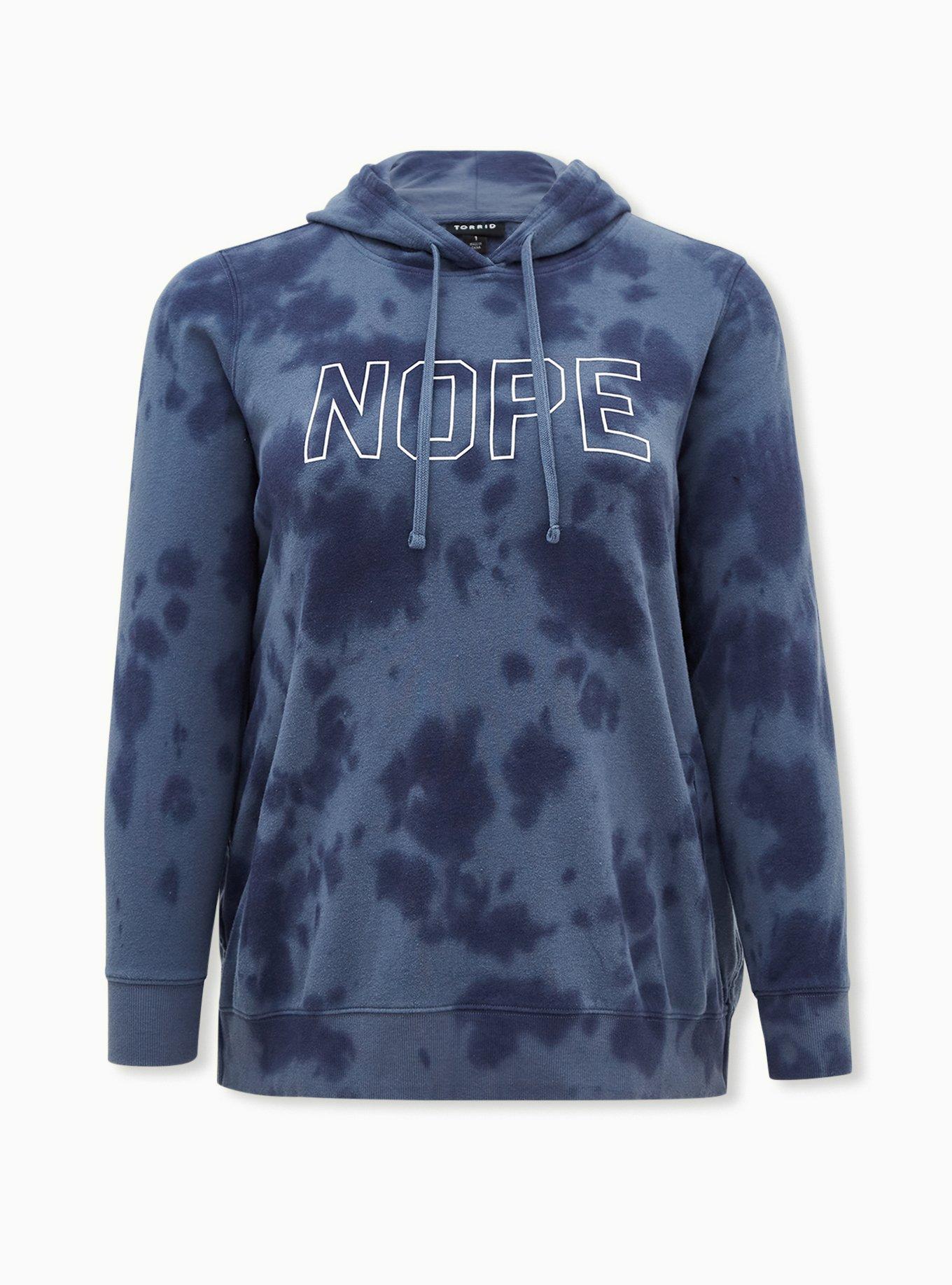 Plus Size Nope Blue Tie-Dye Fleece Side Zip Tunic Hoodie , , hi-res