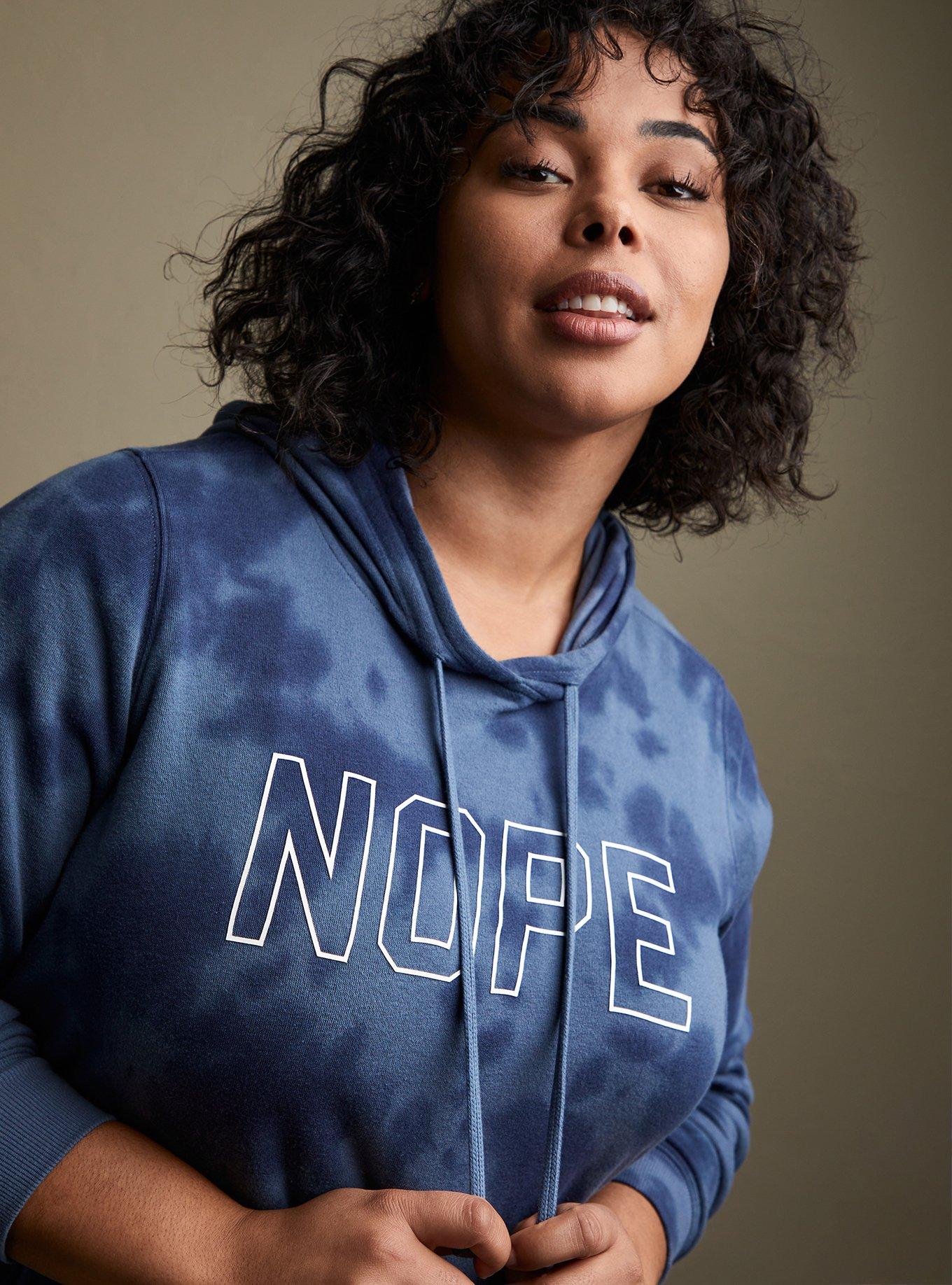 Plus Size Nope Blue Tie-Dye Fleece Side Zip Tunic Hoodie , , hi-res