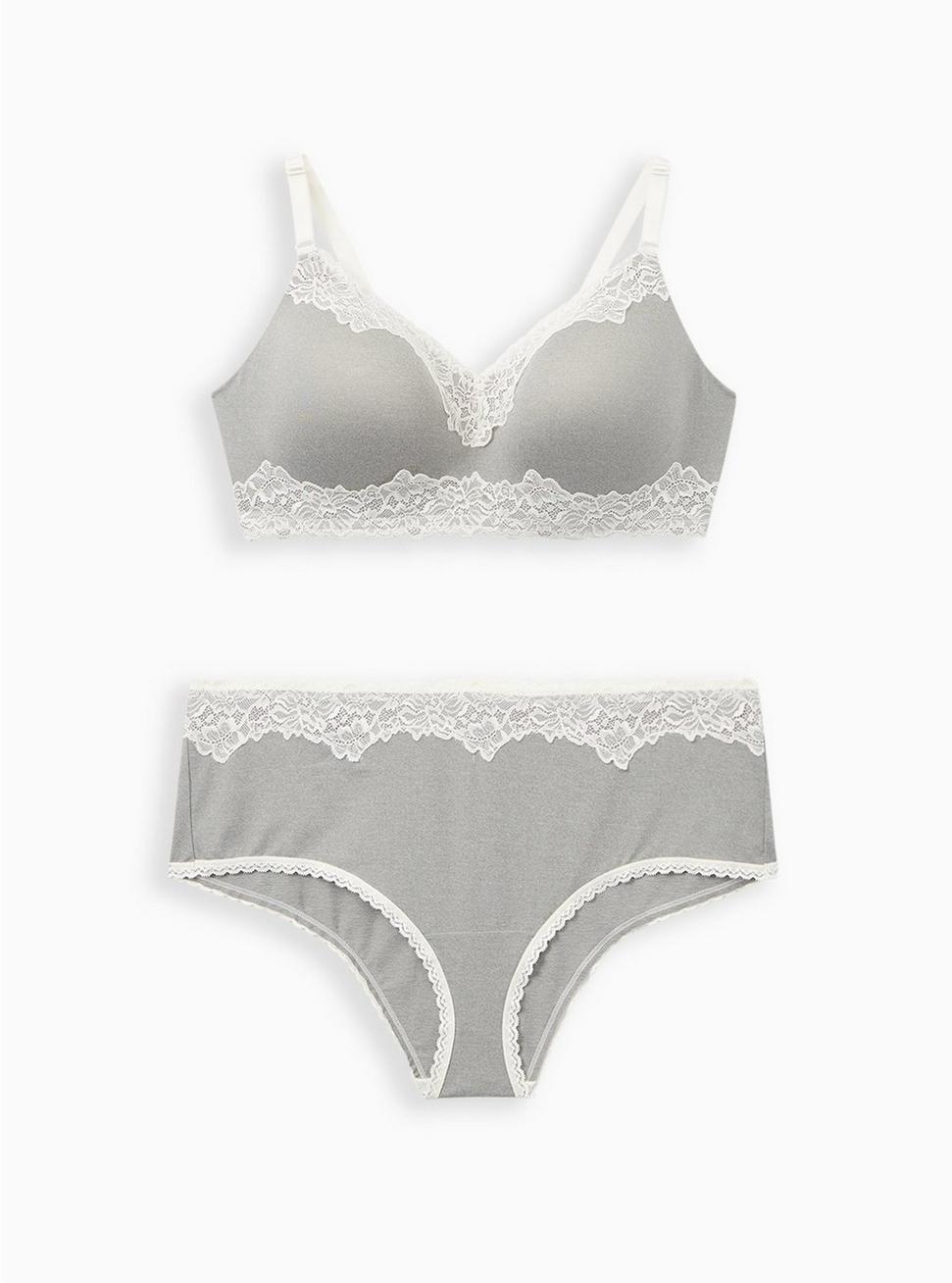 Wire-Free Lightly Lined Heather With Lace Trim 360° Back Smoothing® Bra, HEATHER GREY, alternate