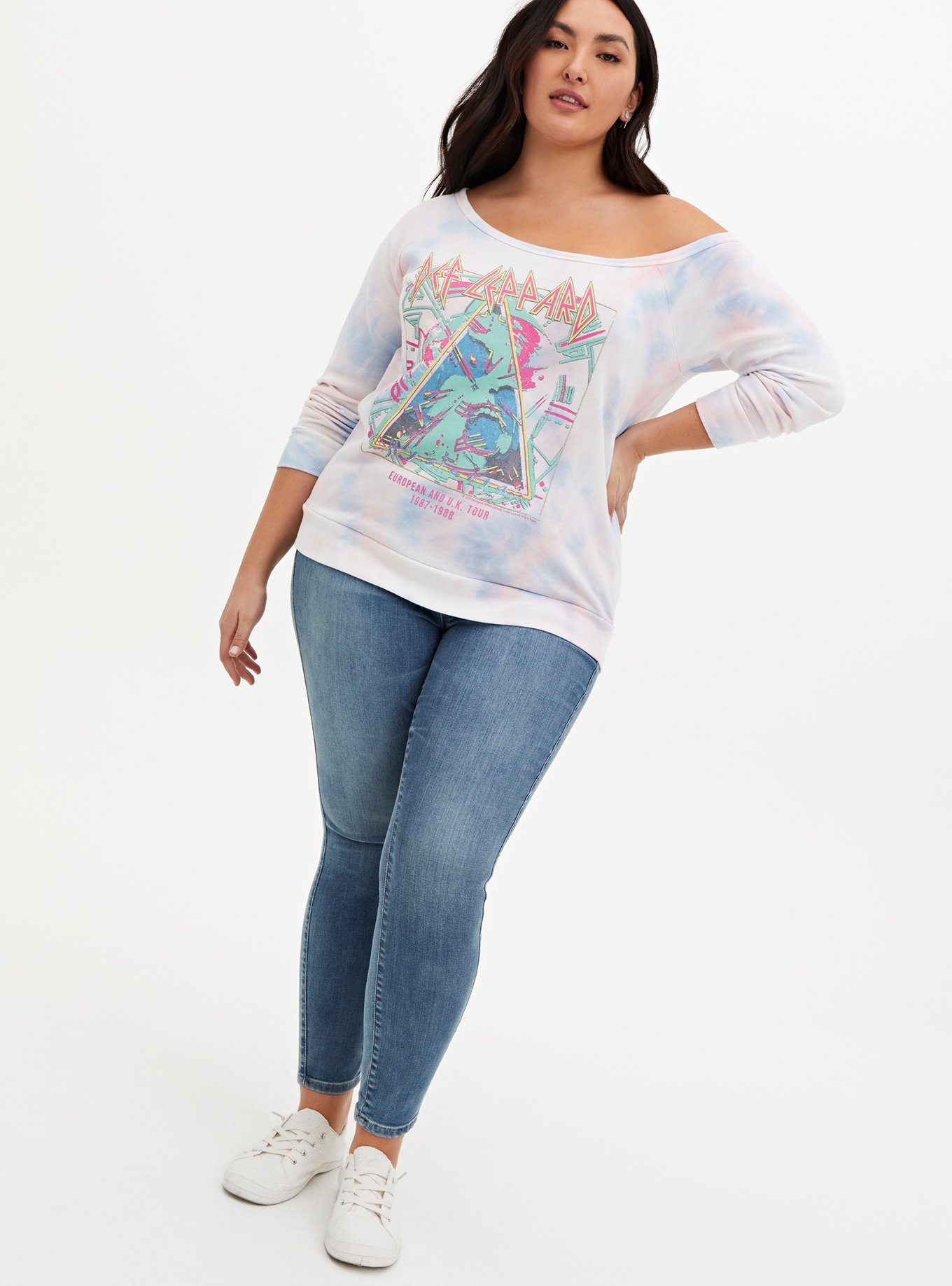 Plus Size - Def Leppard Multi Tie-Dye Terry Off Shoulder Sweatshirt ...