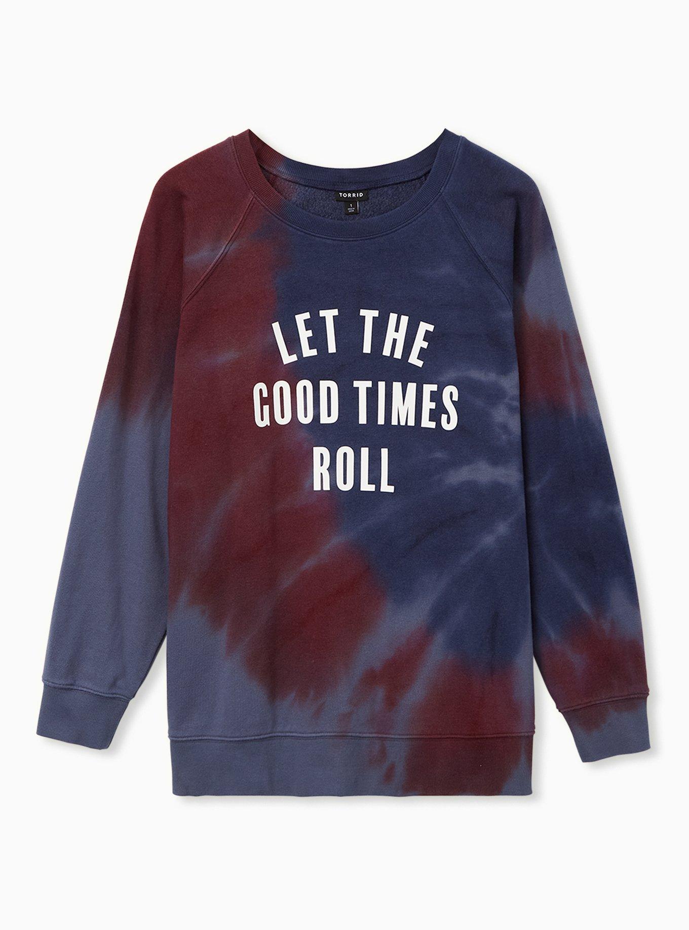 Plus Size Good Times Burgundy Purple & Navy Tie-Dye Fleece Sweatshirt, , hi-res
