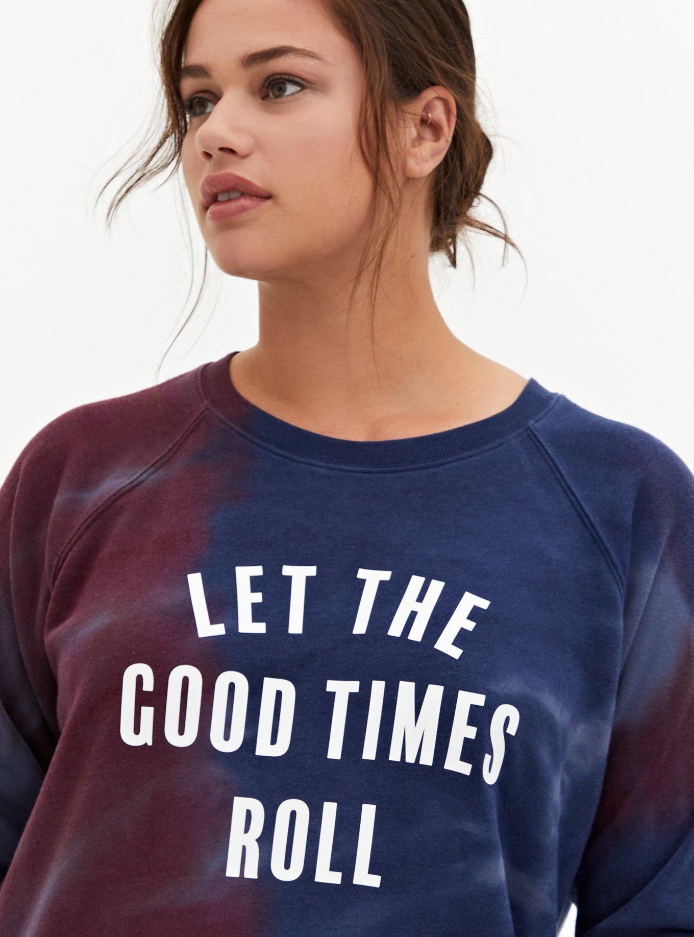 Plus Size Good Times Burgundy Purple & Navy Tie-Dye Fleece Sweatshirt, , hi-res