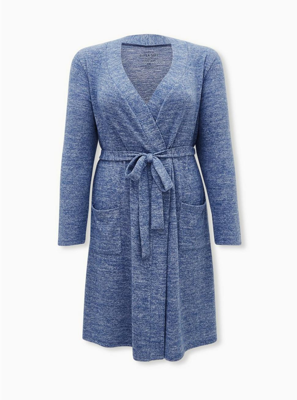 Plus Size - Super Soft Plush Blue Self-Tie Sleep Robe - Torrid