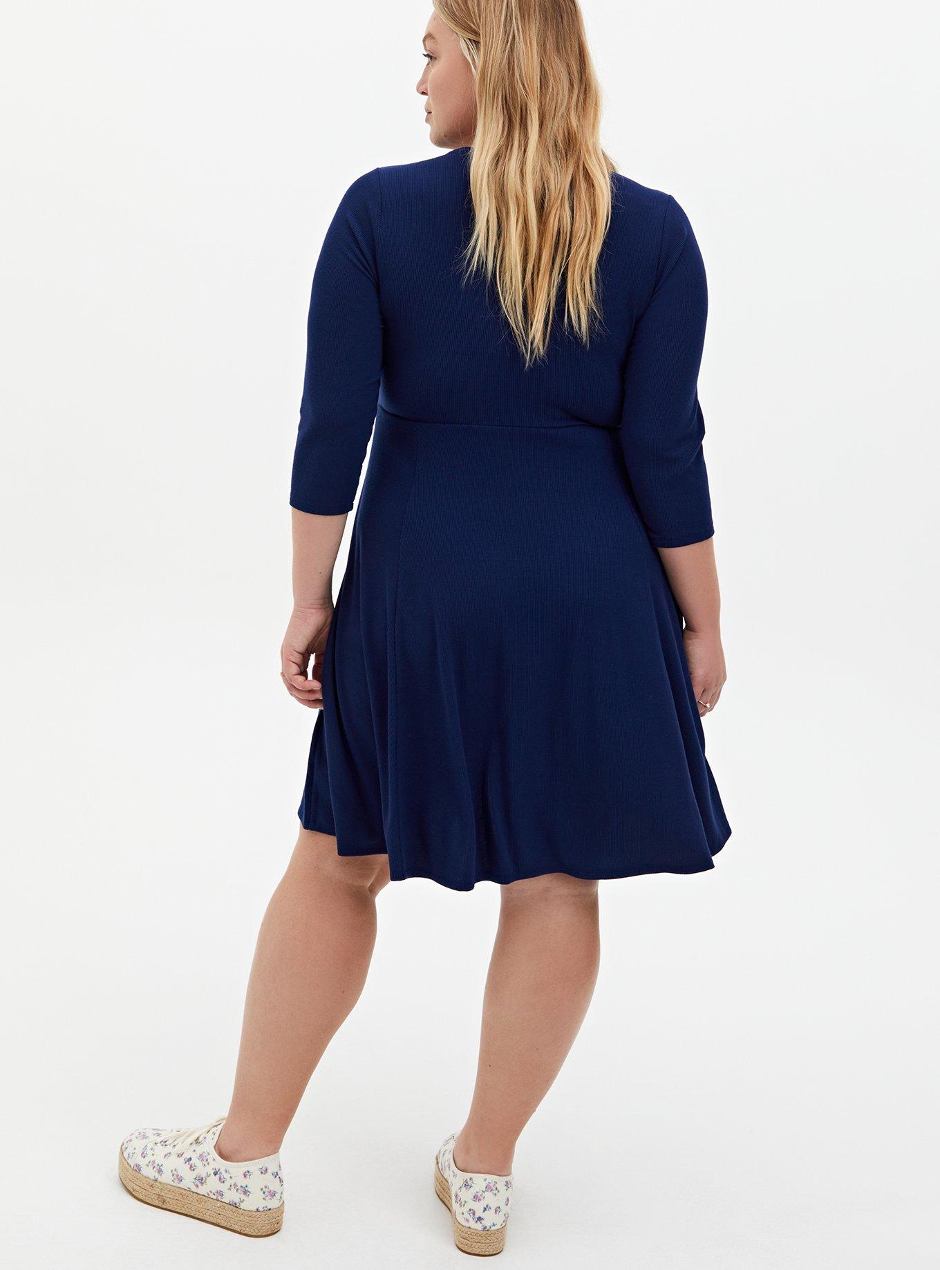 Navy Rib Lace-Up Skater Dress, MEDEVIAL BLUE, alternate