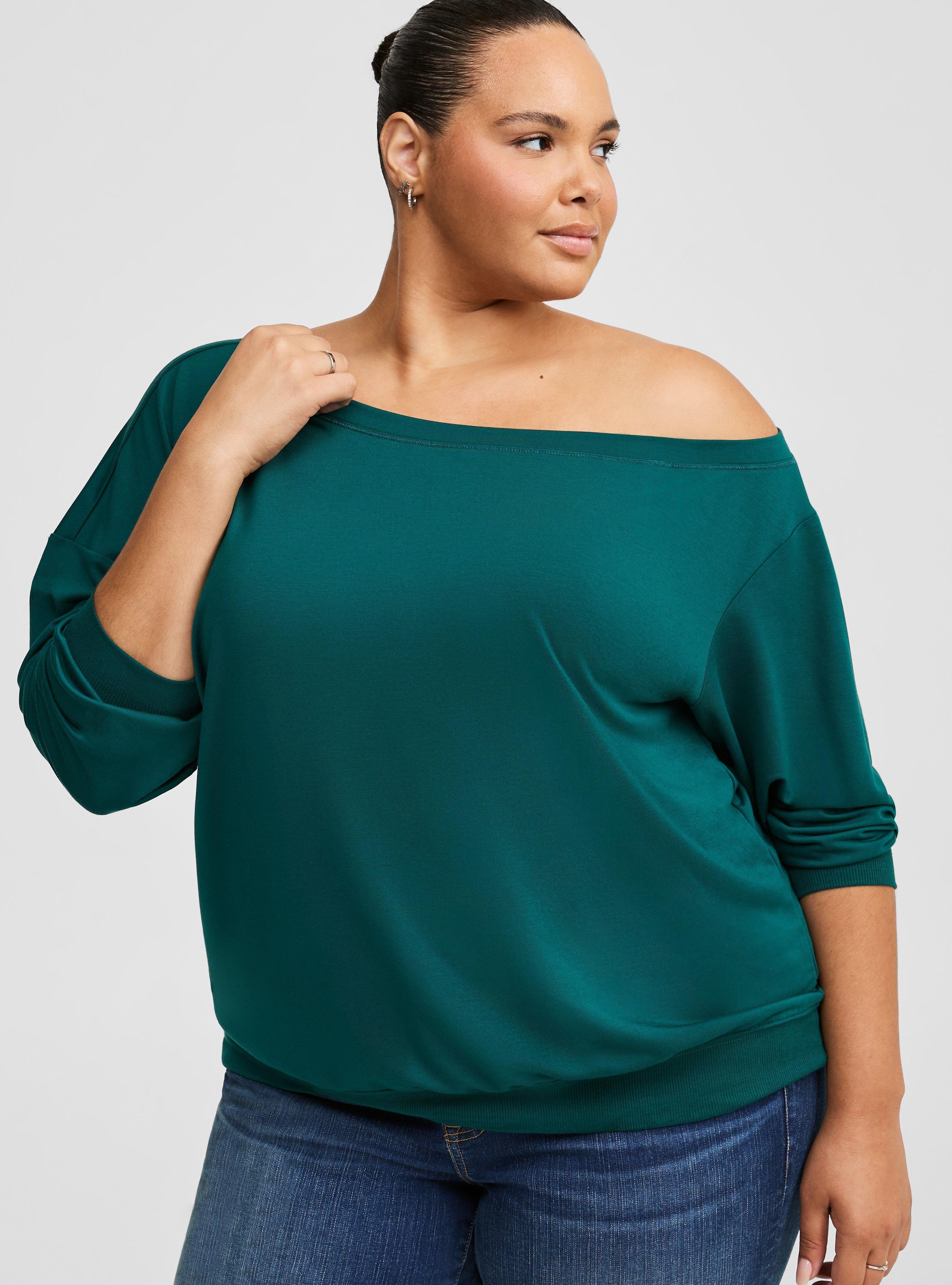 Plus Size Off Shoulder Light Weight French Terry Sweatshirt Torrid