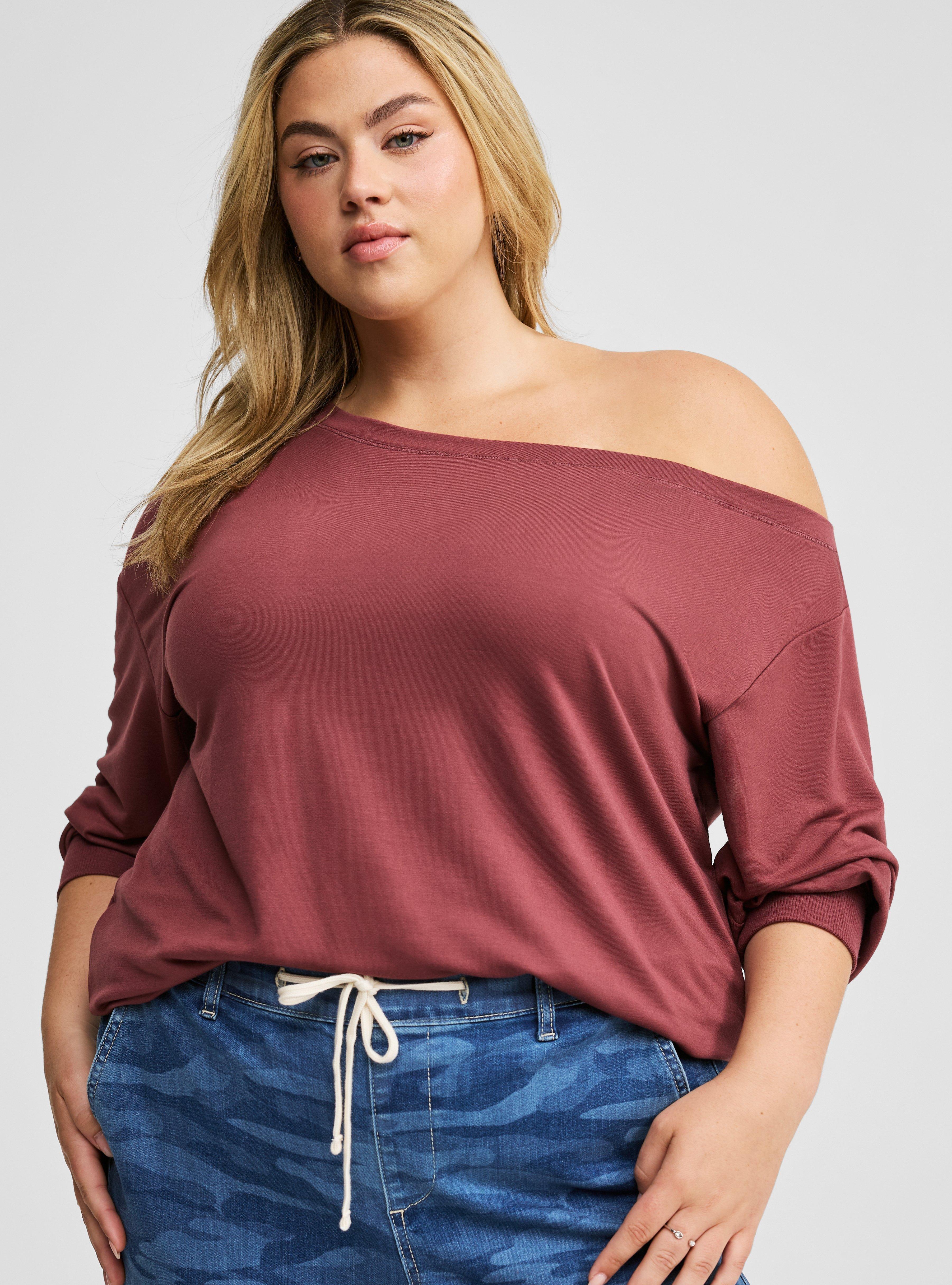 Plus Size Off Shoulder Light Weight French Terry Sweatshirt Torrid