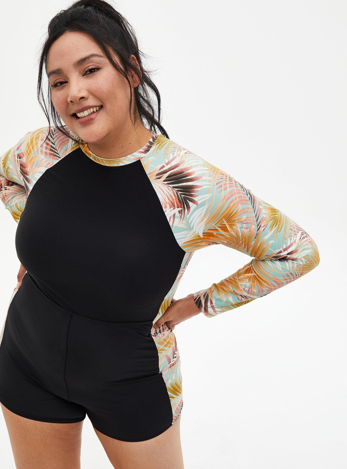 Plus Size - Active Wireless Long Sleeve Rashguard One Piece Swimsuit -  Torrid