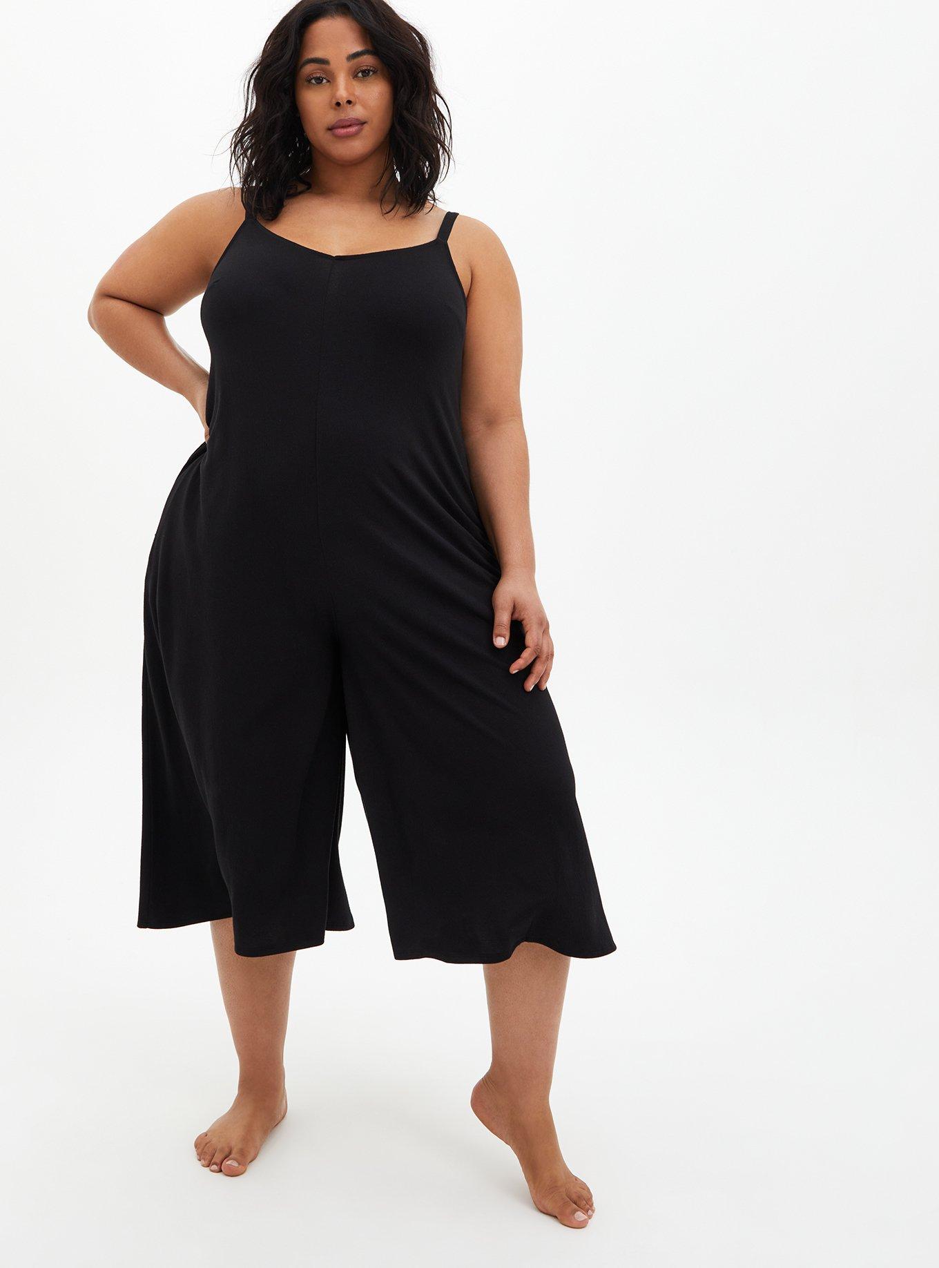 Plus Size - Black Wide Leg Swim Coverup Crop Romper - Torrid