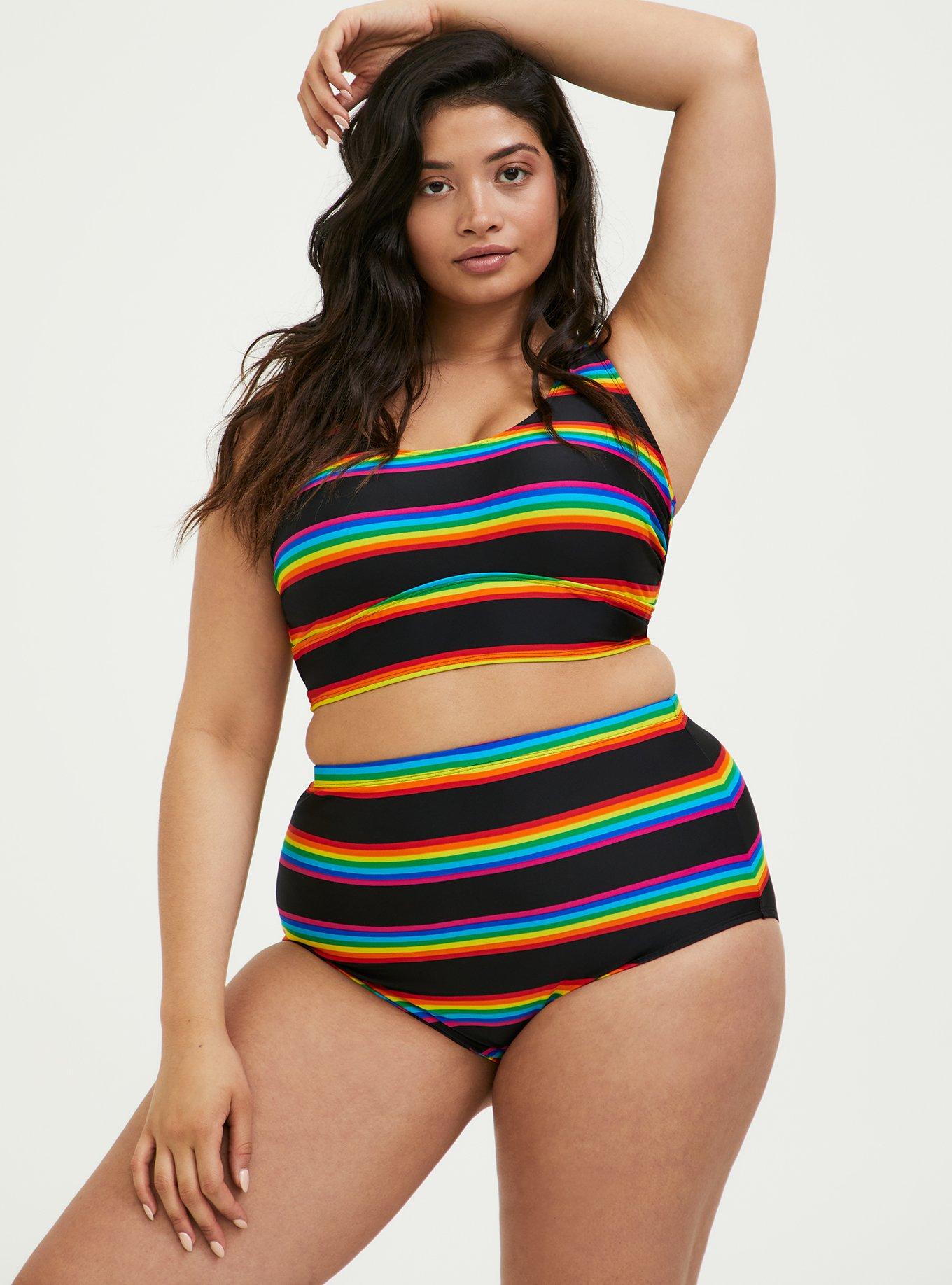 2022 Rainbow Print High Waist Large Bust Bikini Sets For Women