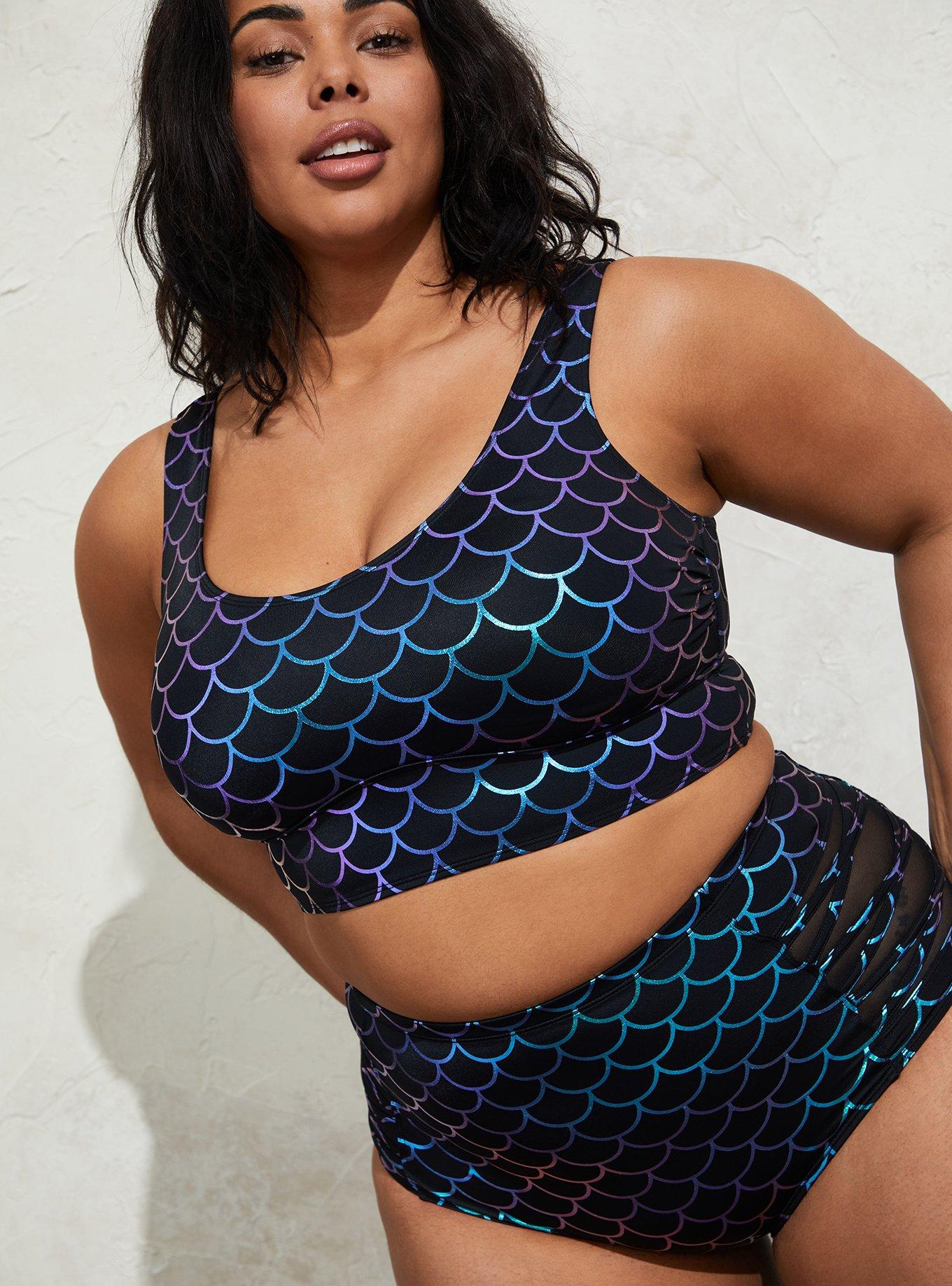 Plus Size - Zip Front Short Sleeve Active Swim Top - Mermaid - Torrid