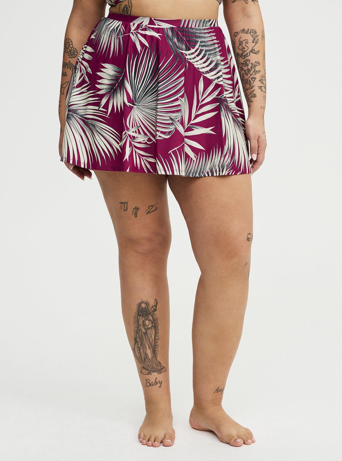 High-Rise Swim Skirt With Shorts, SHADED PALMS RED PLUM, alternate