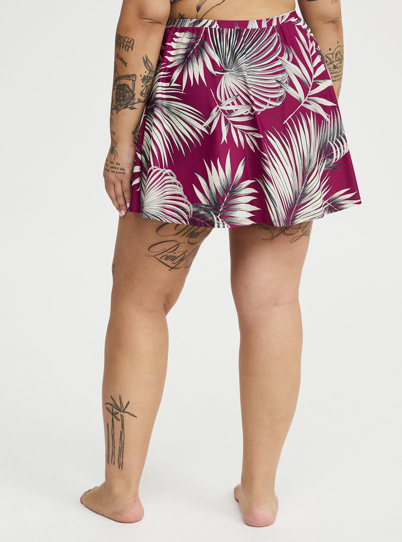 High-Rise Swim Skirt With Shorts, SHADED PALMS RED PLUM, alternate