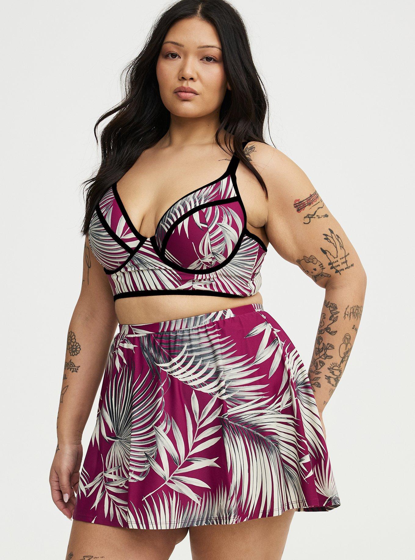 High-Rise Swim Skirt With Shorts, SHADED PALMS RED PLUM, alternate