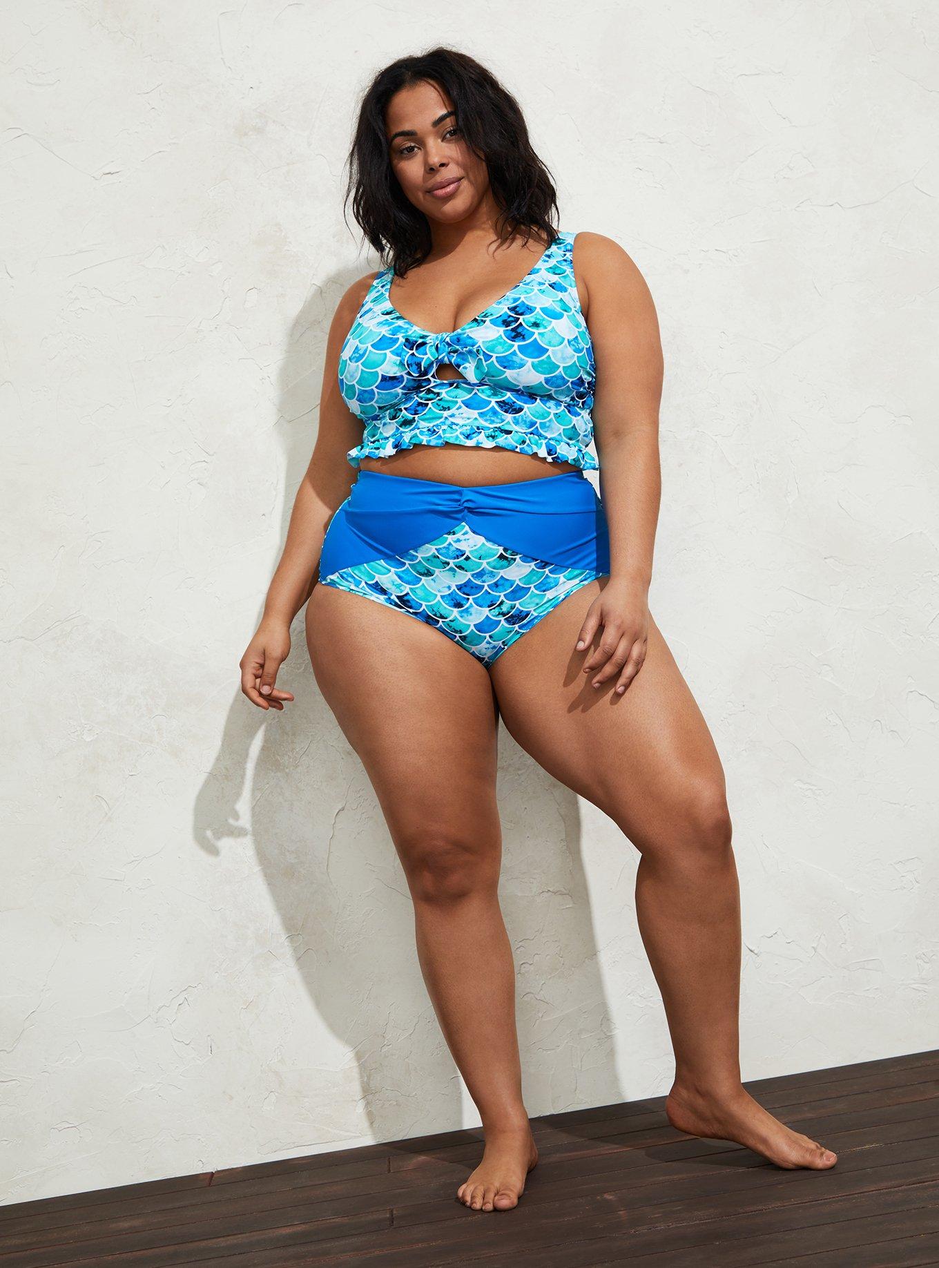 High-Rise Knot Front Swim Bottom, BLUE MERMAID, alternate