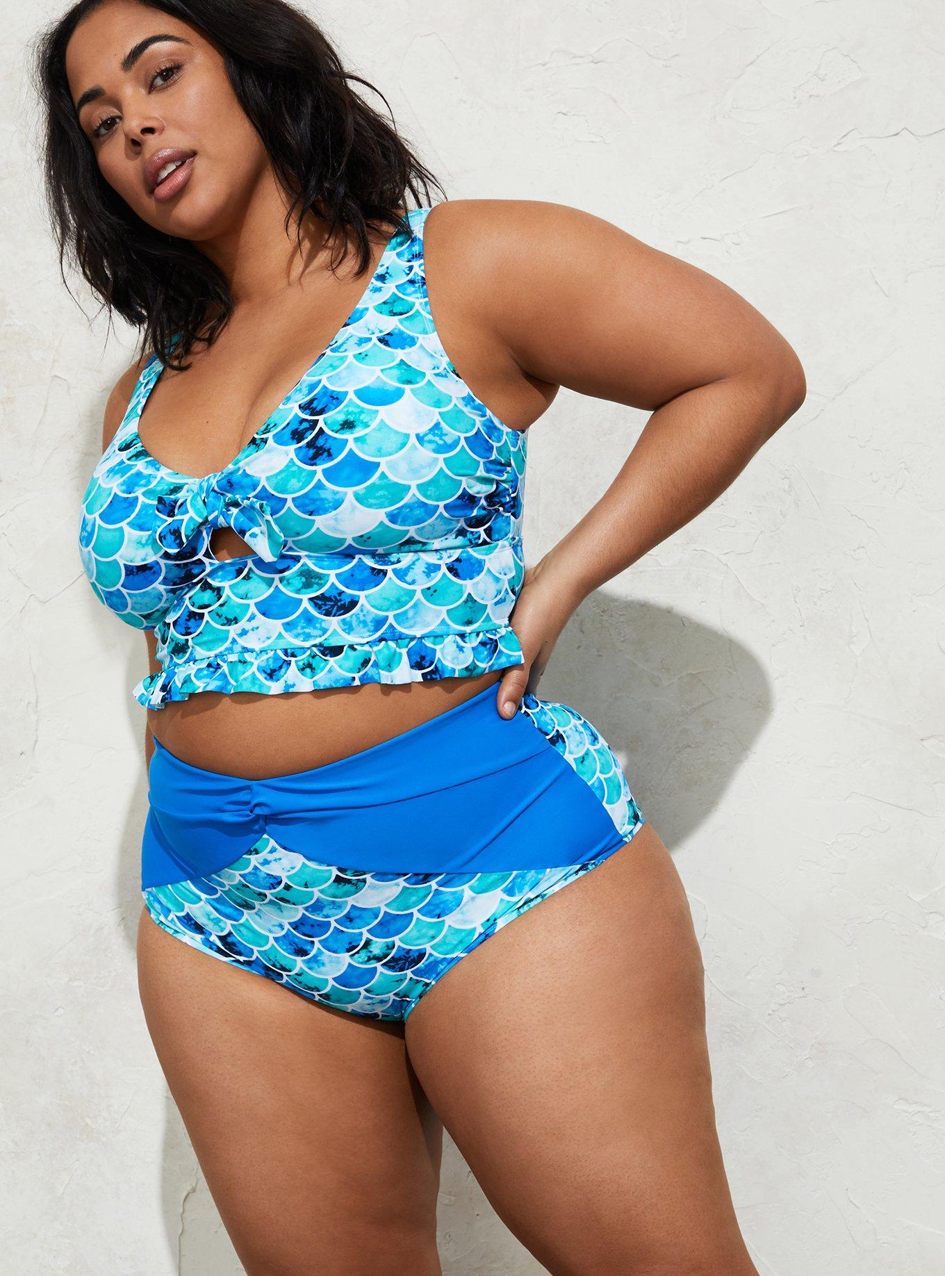 Plus Size Blue Mermaid Ruffle Midkini Swim Top Torrid