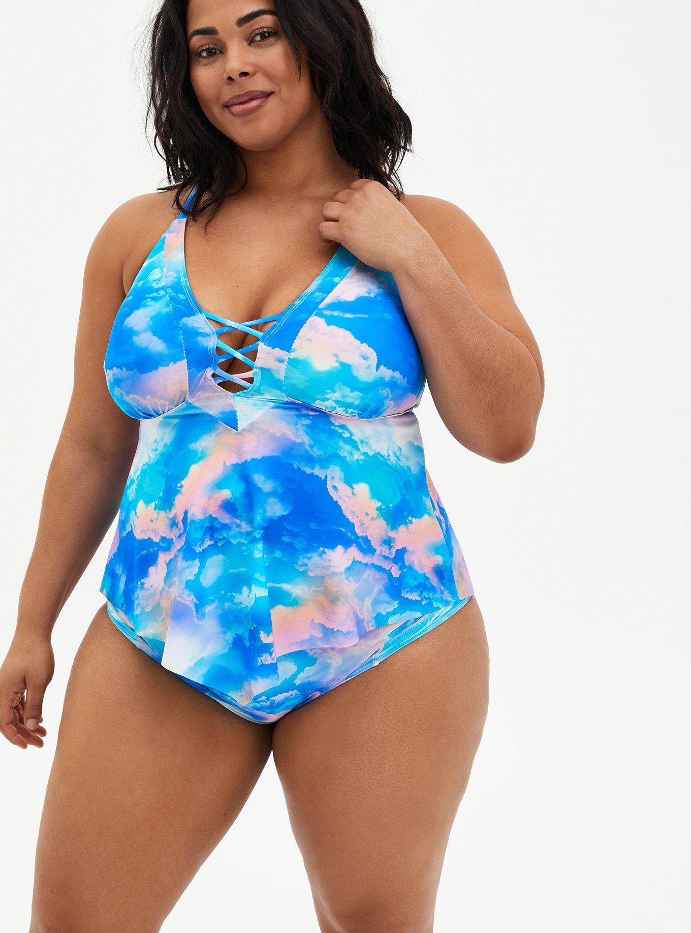 Plus Size - Multi Sky Lattice Wireless Tankini Top - Torrid