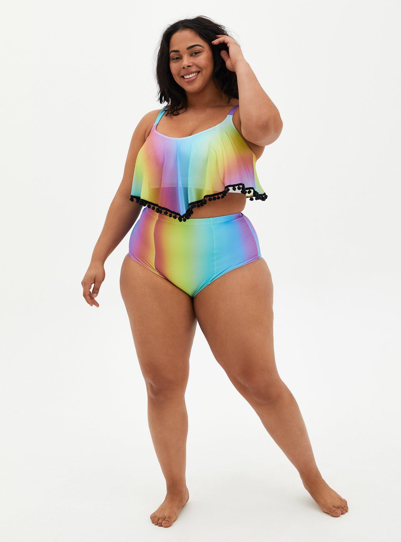 Plus Size - Rainbow Mesh V-Flounce Bikini Top - Torrid