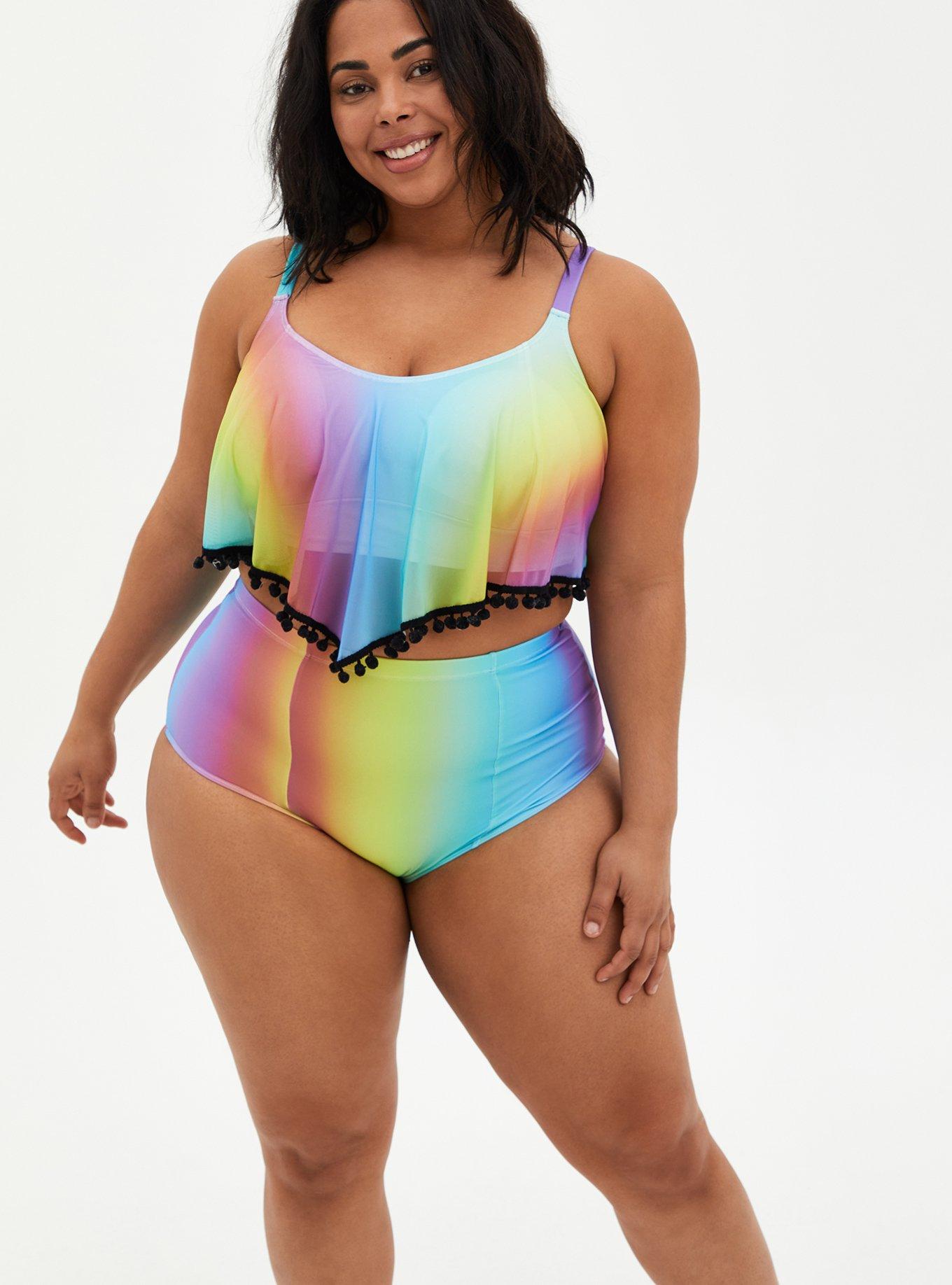 Plus Size - Rainbow Mesh V-Flounce Bikini Top - Torrid
