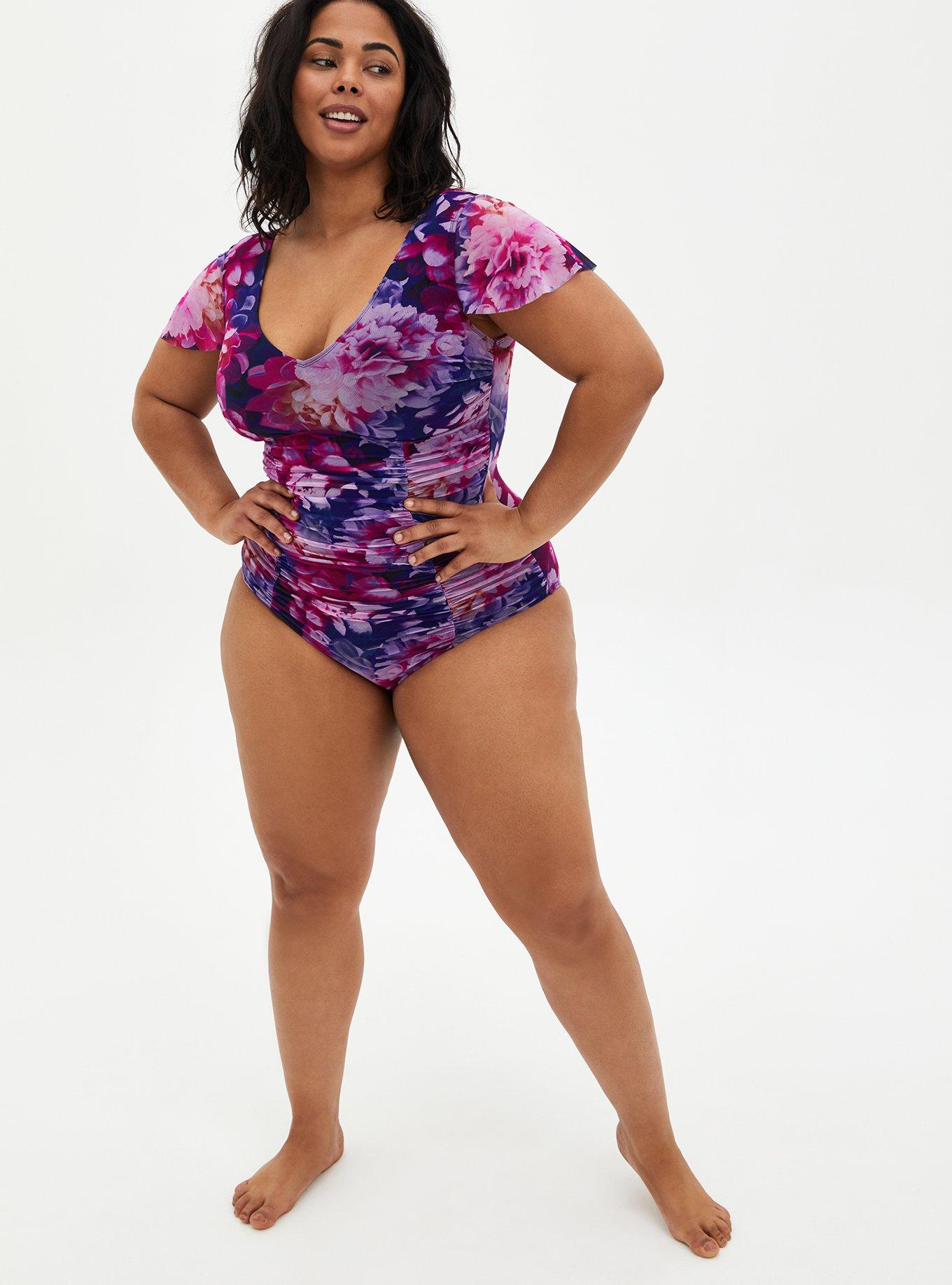 Multi Floral Wireless One-Piece Swimsuit, MULTI FLORAL, alternate
