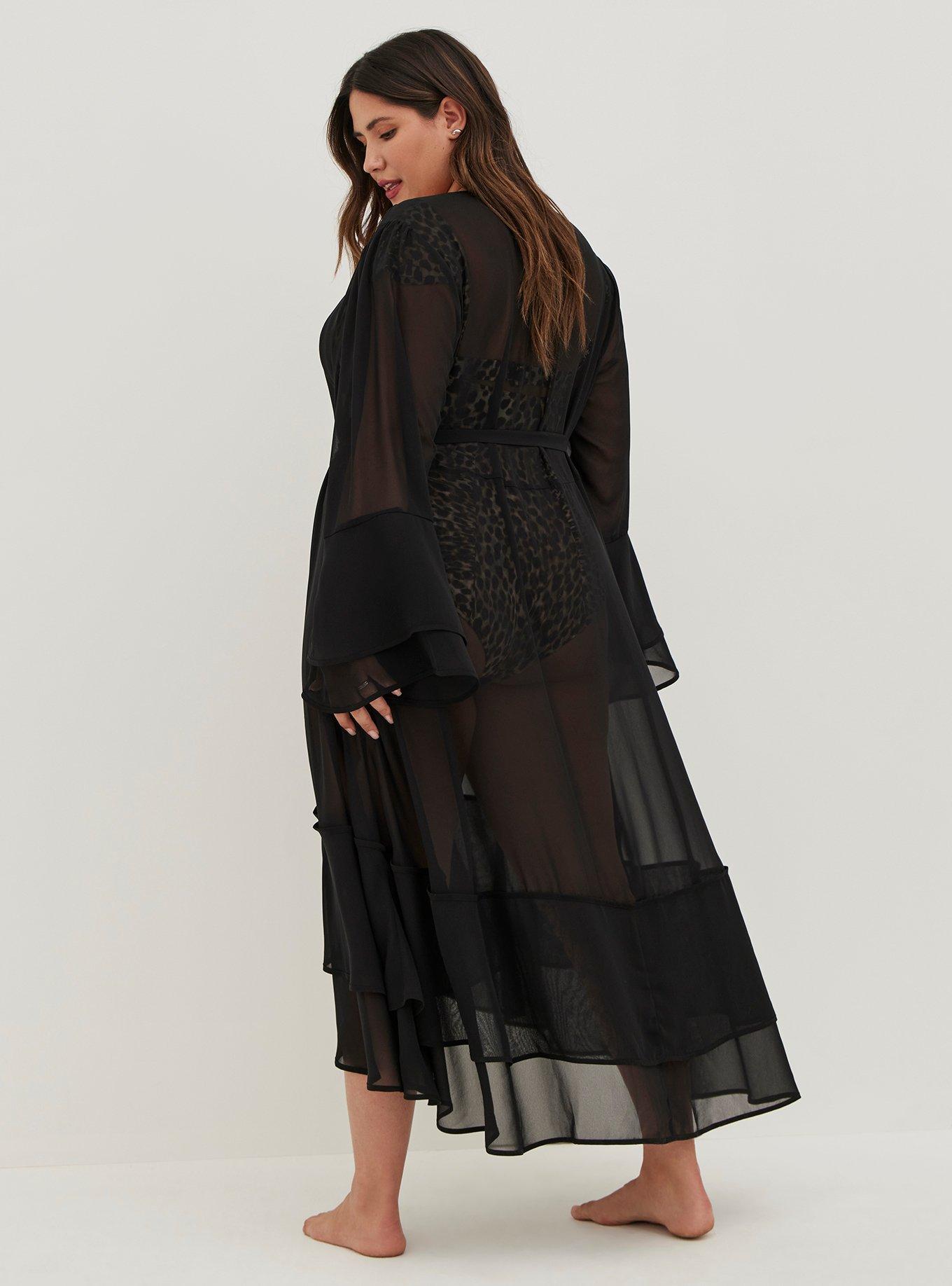 Chiffon Ruffle Kimono Swim Cover-Up, DEEP BLACK, alternate