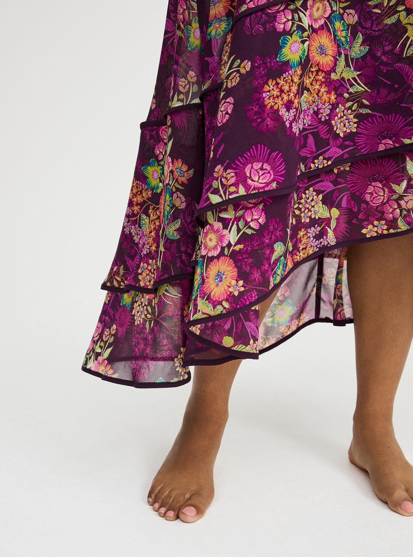 Chiffon Ruffle Kimono Swim Cover-Up, PUNCHY FLORAL EGGPLANT, alternate