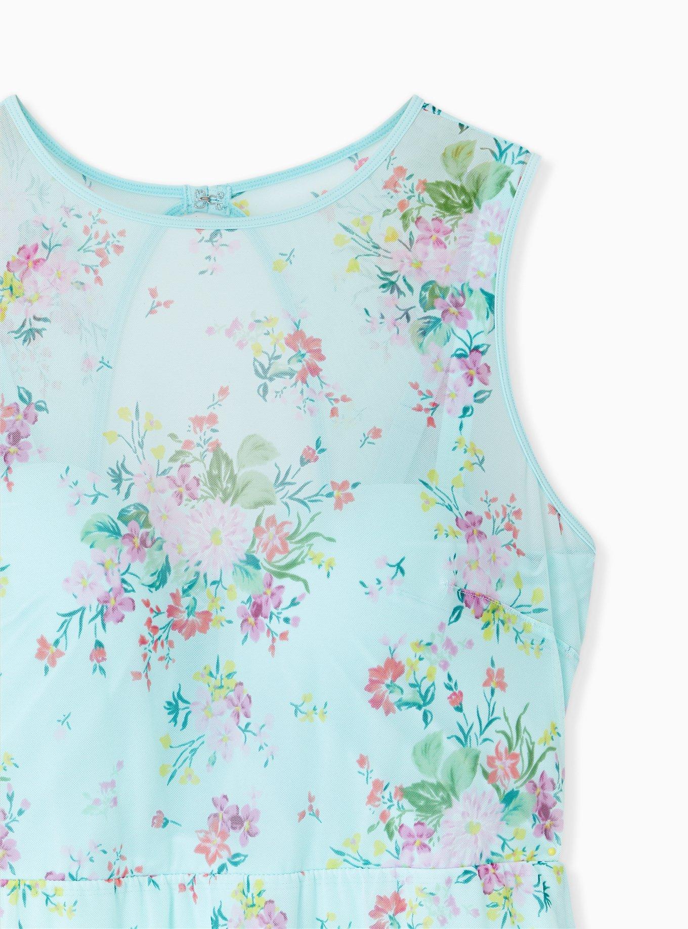 Plus Size Underwire Short Mesh Overlay Swim Dress With Brief, MINT FLORAL, alternate