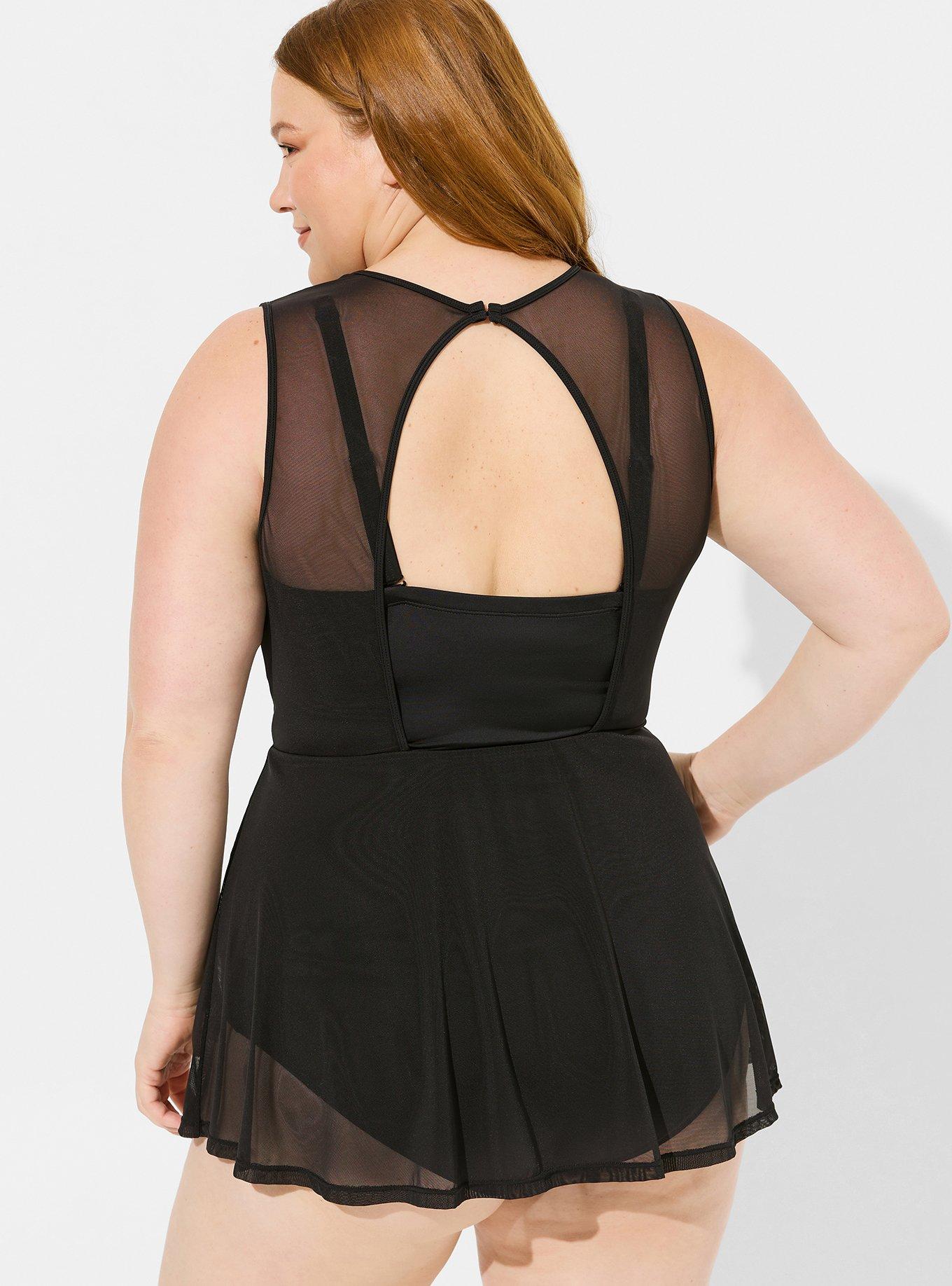 Plus Size - Swim Tunic - Black with Thumbhole - Torrid